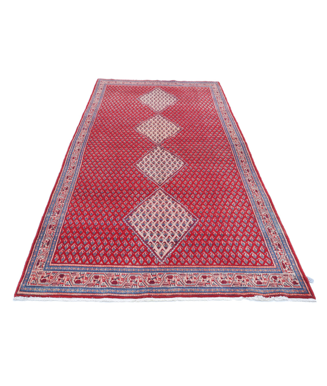 Hand Knotted Persian Mir Saraband Wool Rug - 4'4'' x 10'1'' 4'4'' x 10'1'' (130 X 303) / Red / Peach