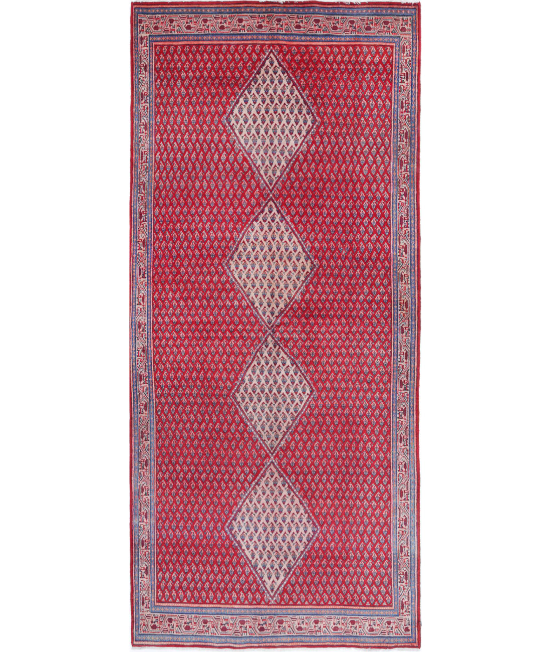 Hand Knotted Persian Mir Saraband Wool Rug - 4&#39;4&#39;&#39; x 10&#39;1&#39;&#39; 4&#39;4&#39;&#39; x 10&#39;1&#39;&#39; (130 X 303) / Red / Peach
