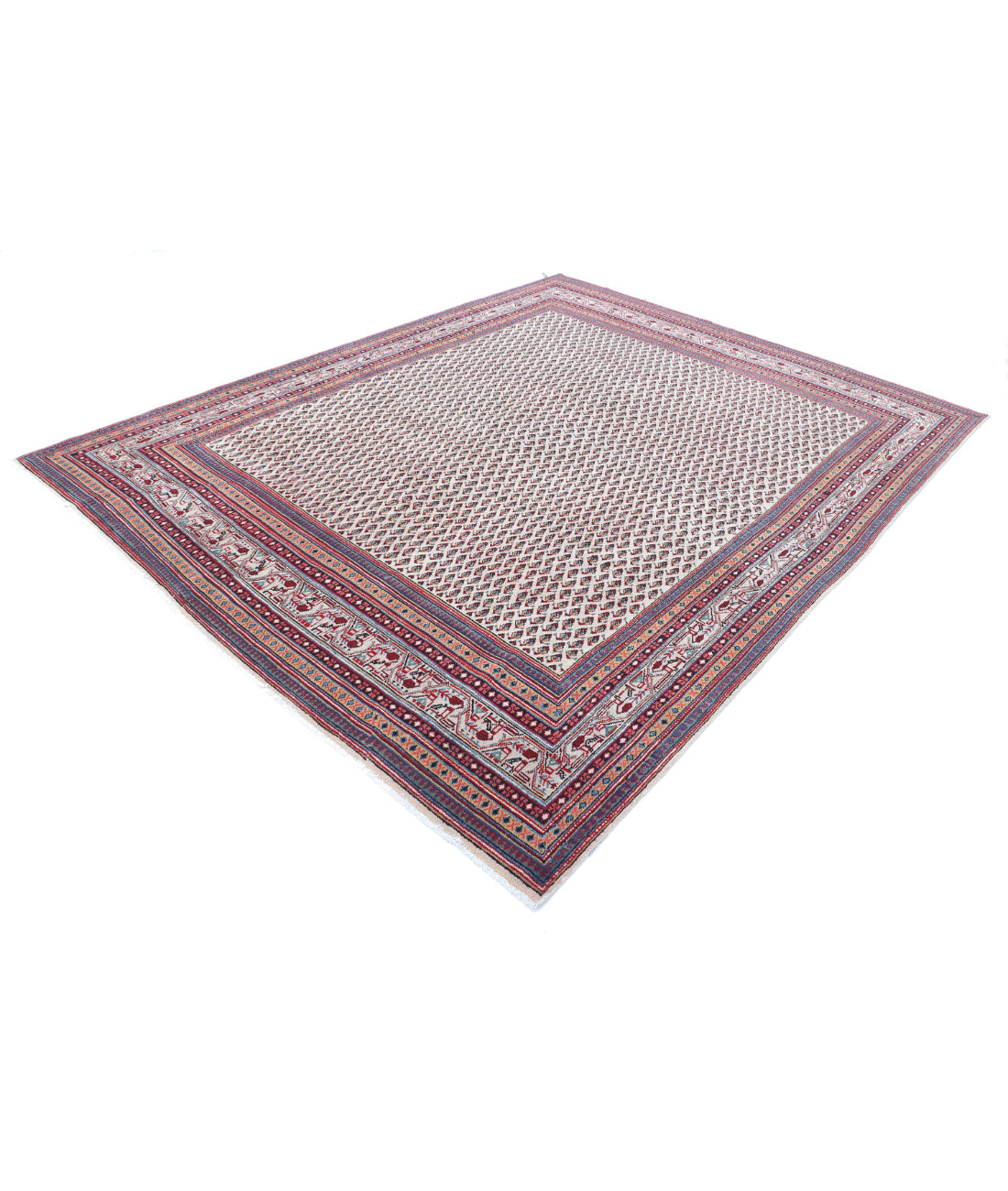 Hand Knotted Persian Mir Saraband Wool Rug - 7'9'' x 9'11'' 7'9'' x 9'11'' (233 X 298) / Ivory / Multi