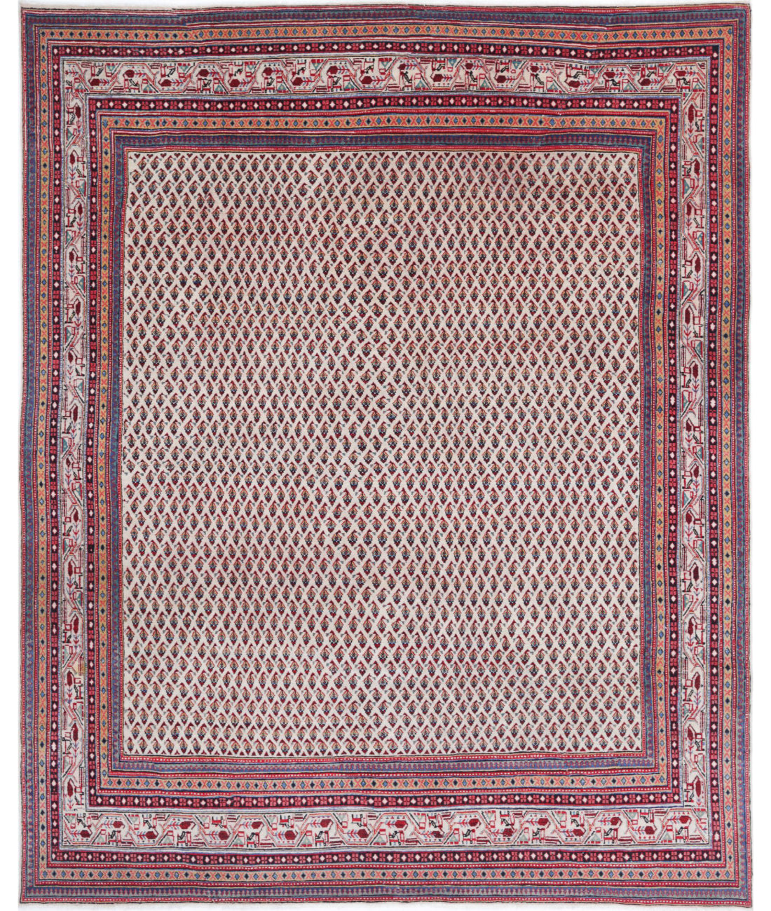Hand Knotted Persian Mir Saraband Wool Rug - 7&#39;9&#39;&#39; x 9&#39;11&#39;&#39; 7&#39;9&#39;&#39; x 9&#39;11&#39;&#39; (233 X 298) / Ivory / Multi