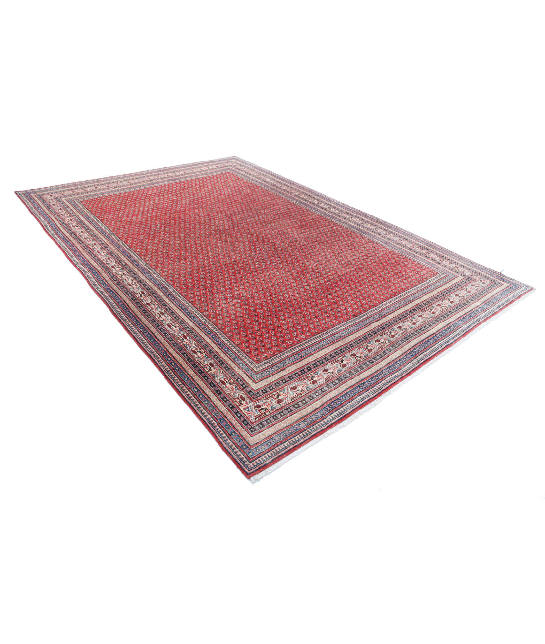 Hand Knotted Persian Mir Saraband Wool Rug - 7'8'' x 11'2'' 7'8'' x 11'2'' (230 X 335) / Red / Blue