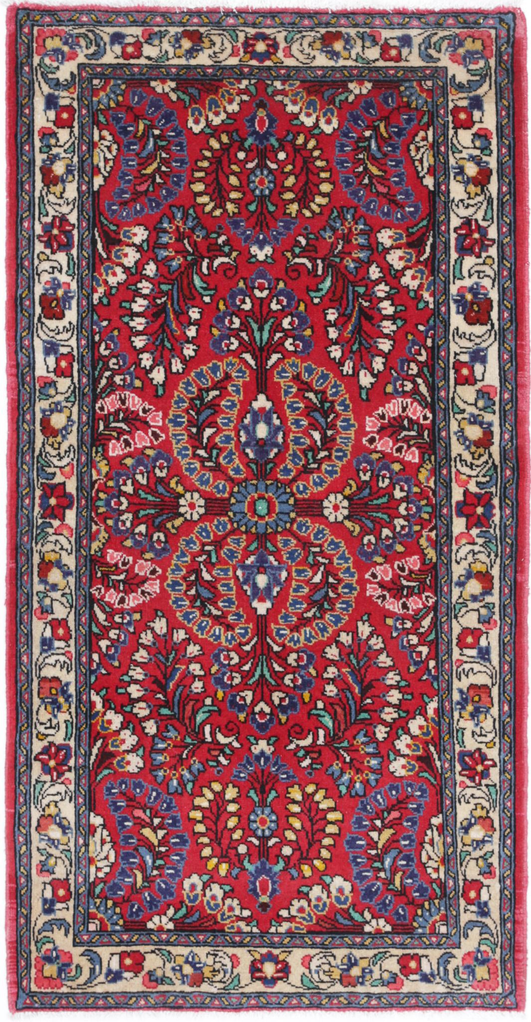 Hand Knotted Oriental Sarouk Wool Rug - 2'1'' x 4'2''