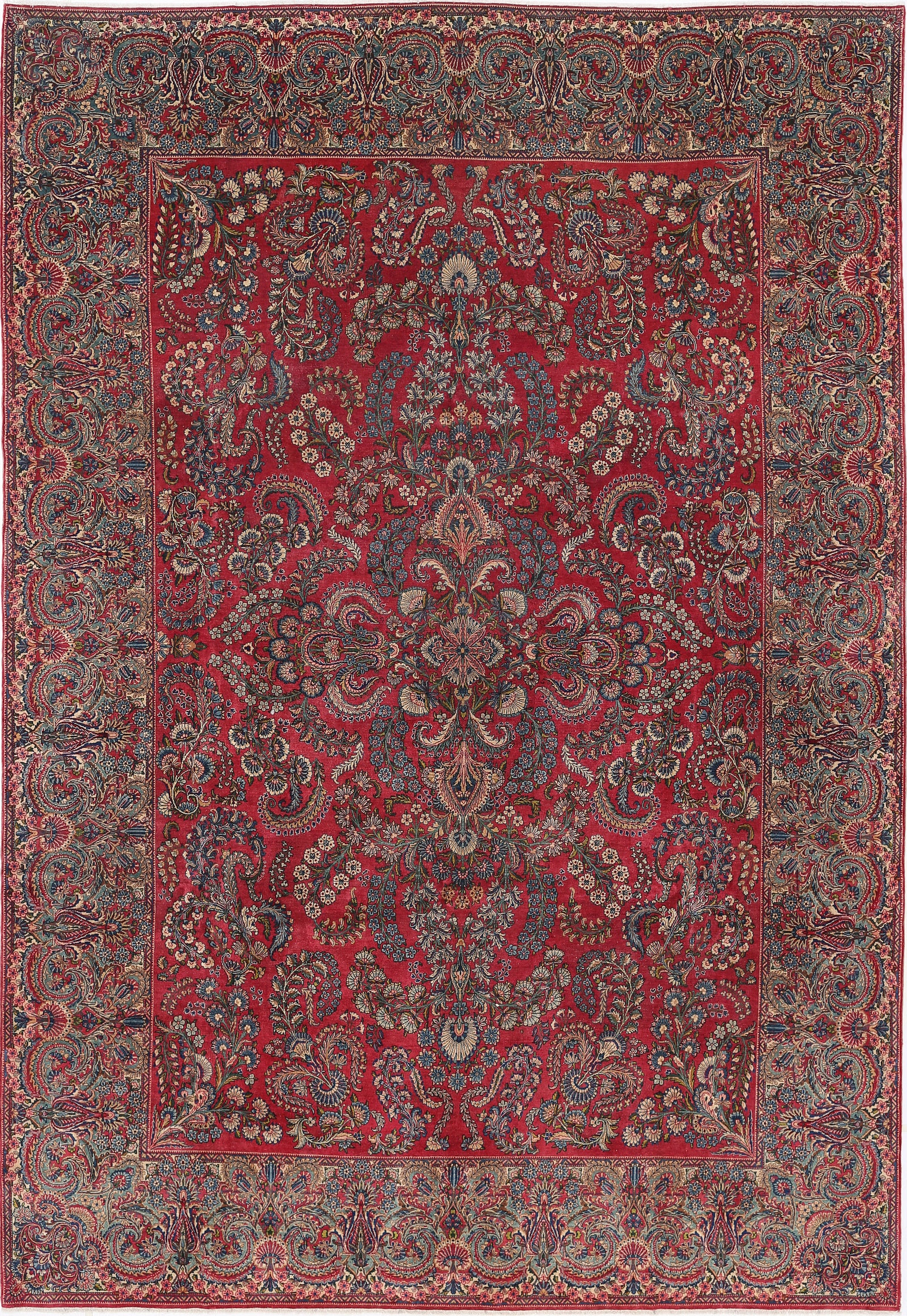 Hand Knotted Antique Oriental Sarouk Fine Wool Rug - 9'11'' x 14'3''