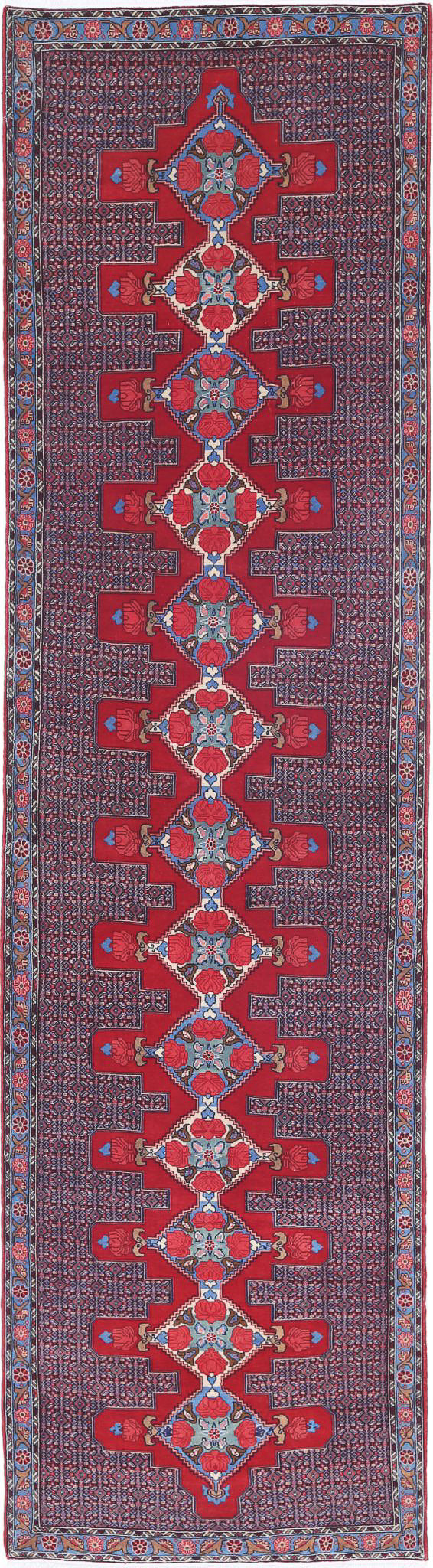 Hand Knotted Oriental Senneh Wool Rug - 3'1'' x 12'1''