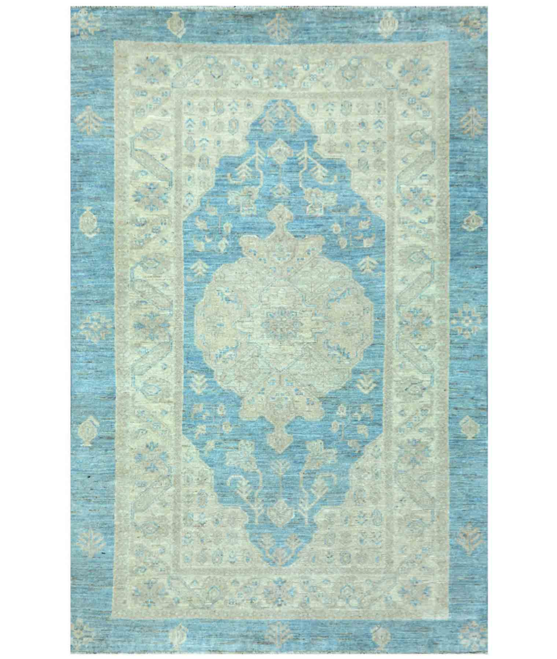 Hand Knotted Serenity Wool Rug 4' 1" X 6' 3" 4' 1" X 6' 3" (124 X 191) / Blue / Ivory