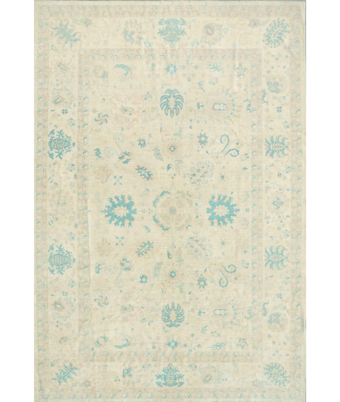 Hand Knotted Serenity Wool Rug 11' 10" X 17' 1" 11' 10" X 17' 1" (361 X 521) / Ivory / Teal