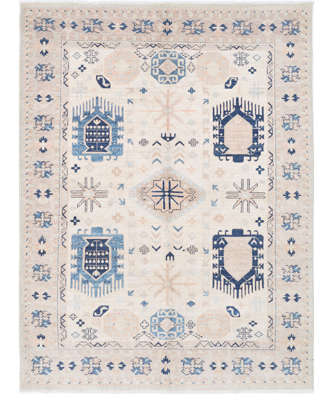 Hand Knotted Serenity Wool Rug 4' 9" X 6' 4" 4' 9" X 6' 4" (145 X 193) / Ivory / Red