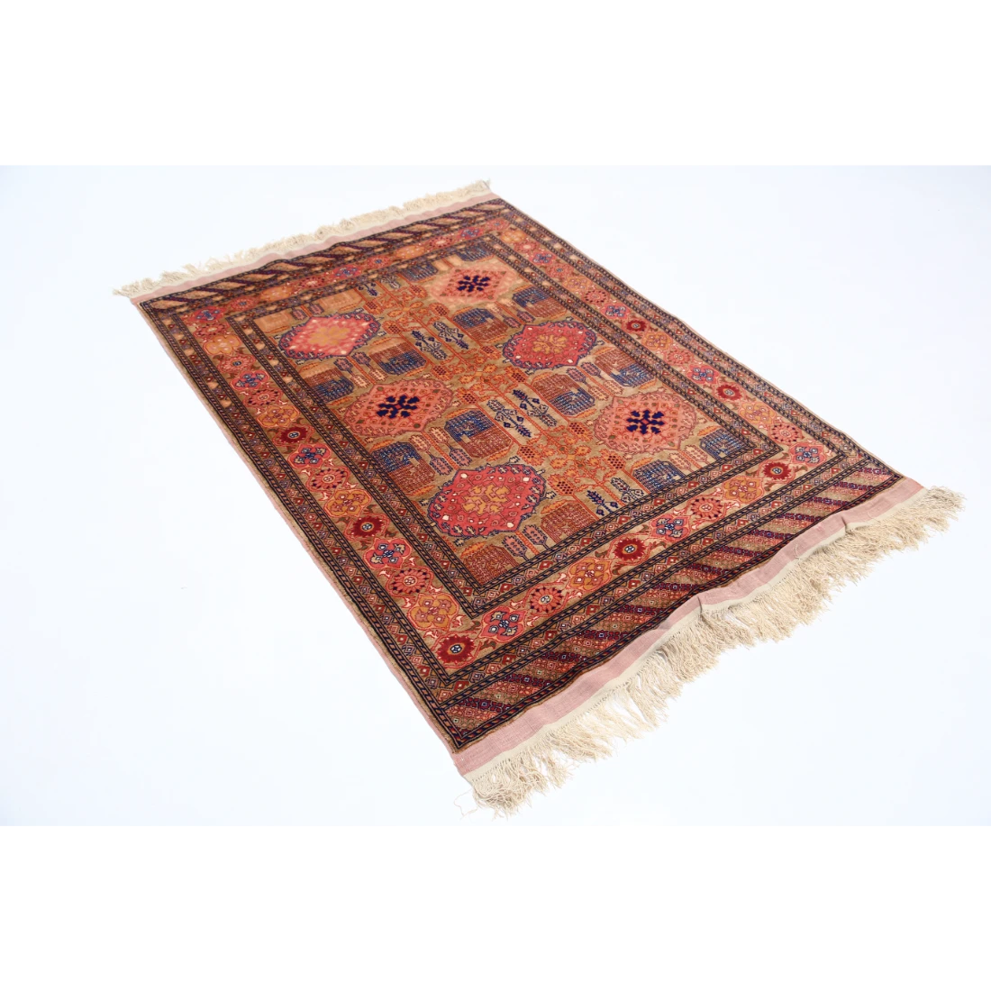 Alfombra de seda y lana Tane de seda tribal anudada a mano - 4'0'' x 5'3''