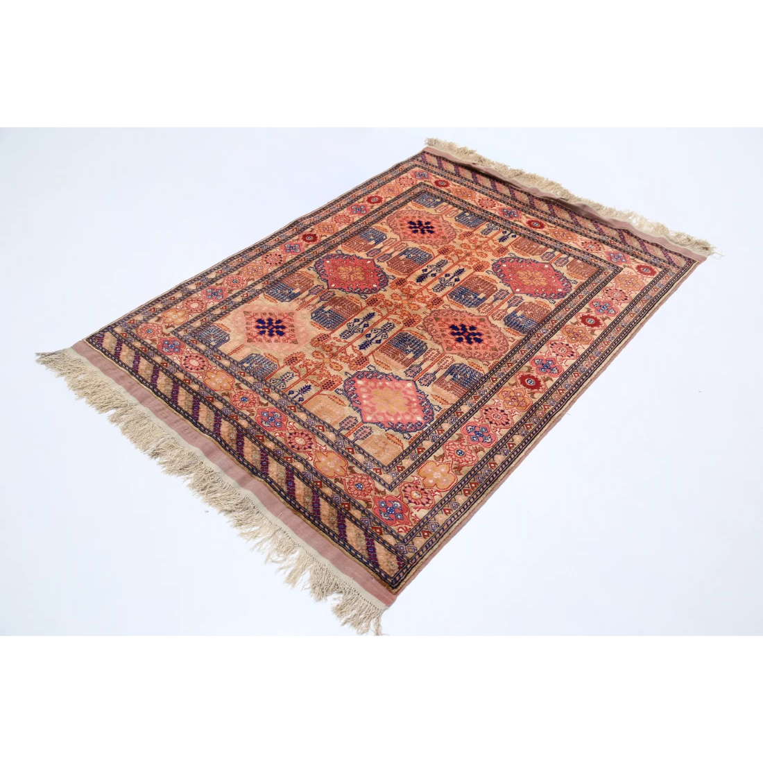 Alfombra de seda y lana Tane de seda tribal anudada a mano - 4'0'' x 5'3''