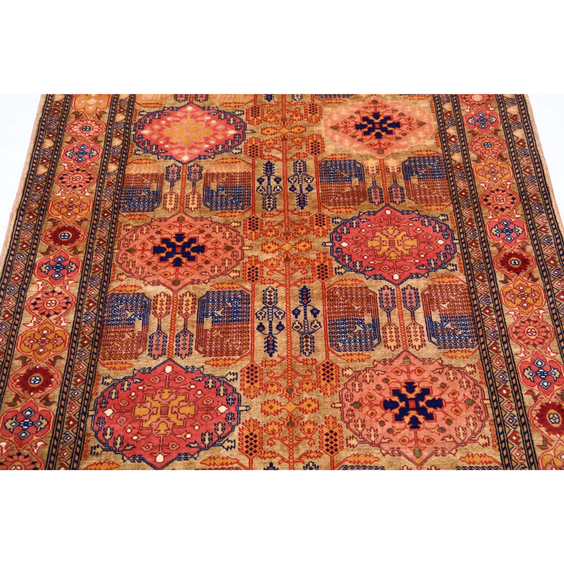 Alfombra de seda y lana Tane de seda tribal anudada a mano - 4'0'' x 5'3''