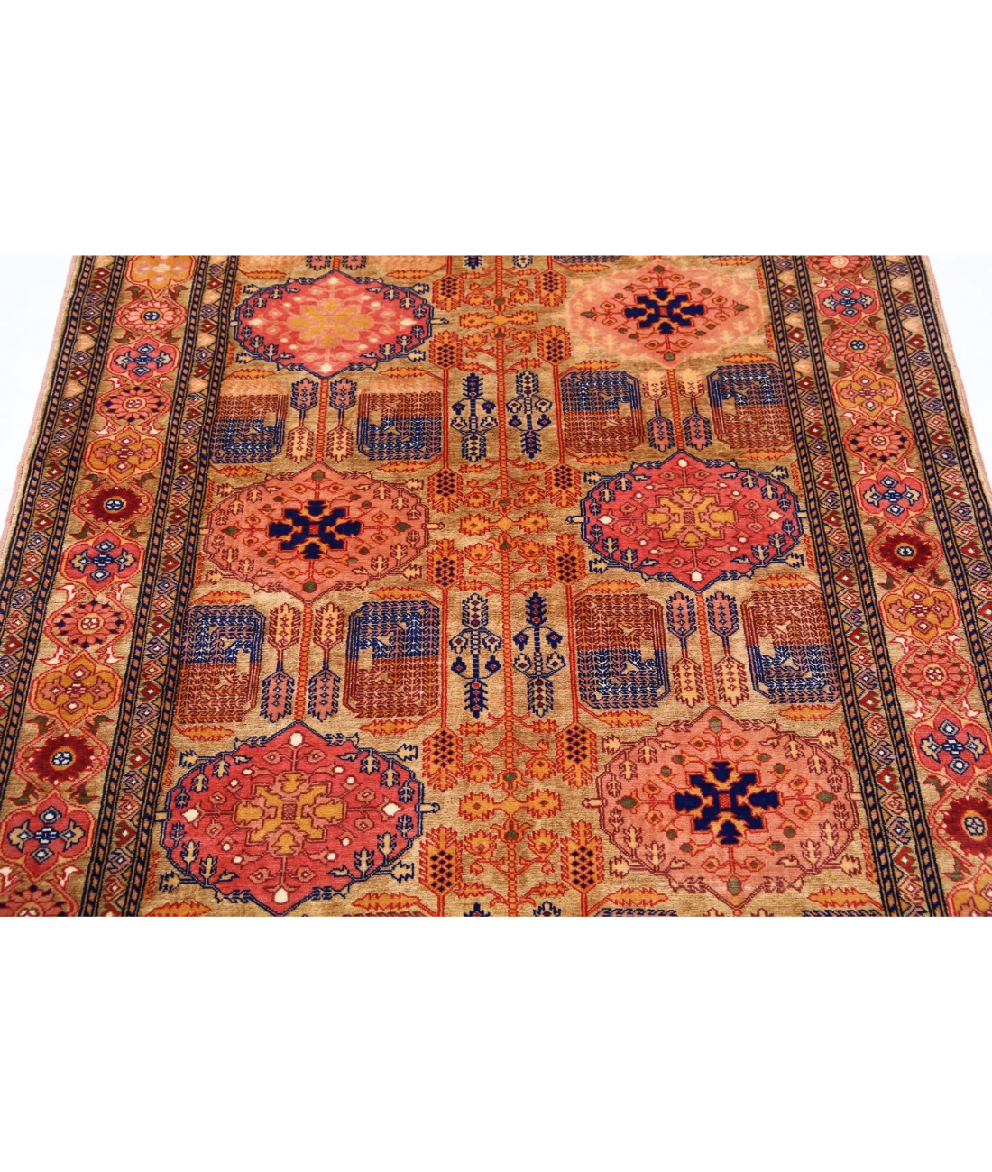 Alfombra de seda y lana Tane de seda tribal anudada a mano - 4'0'' x 5'3''