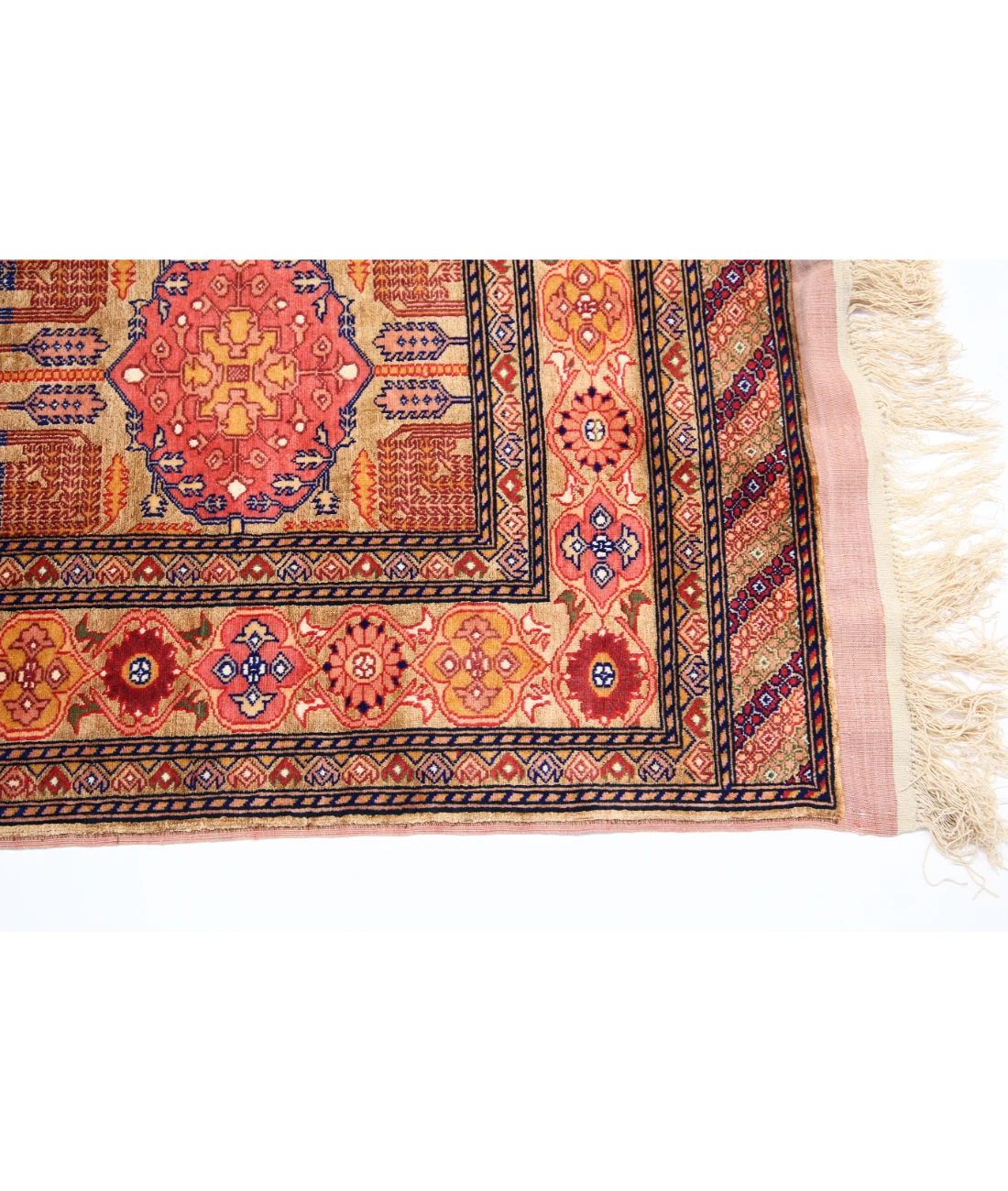 Alfombra de seda y lana Tane de seda tribal anudada a mano - 4'0'' x 5'3''