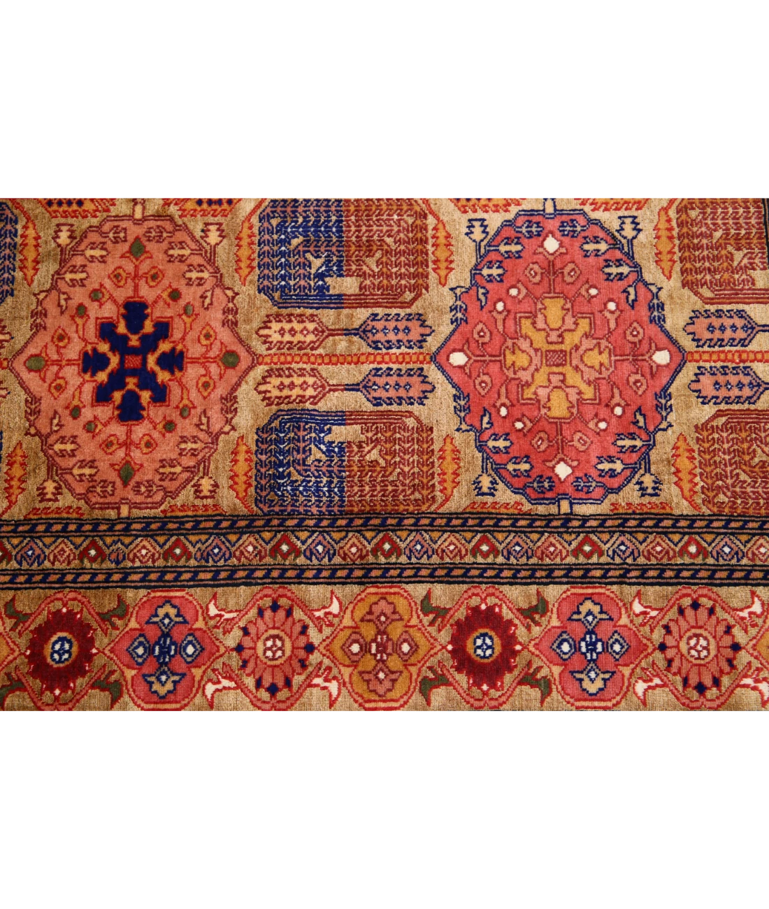 Alfombra de seda y lana Tane de seda tribal anudada a mano - 4'0'' x 5'3''