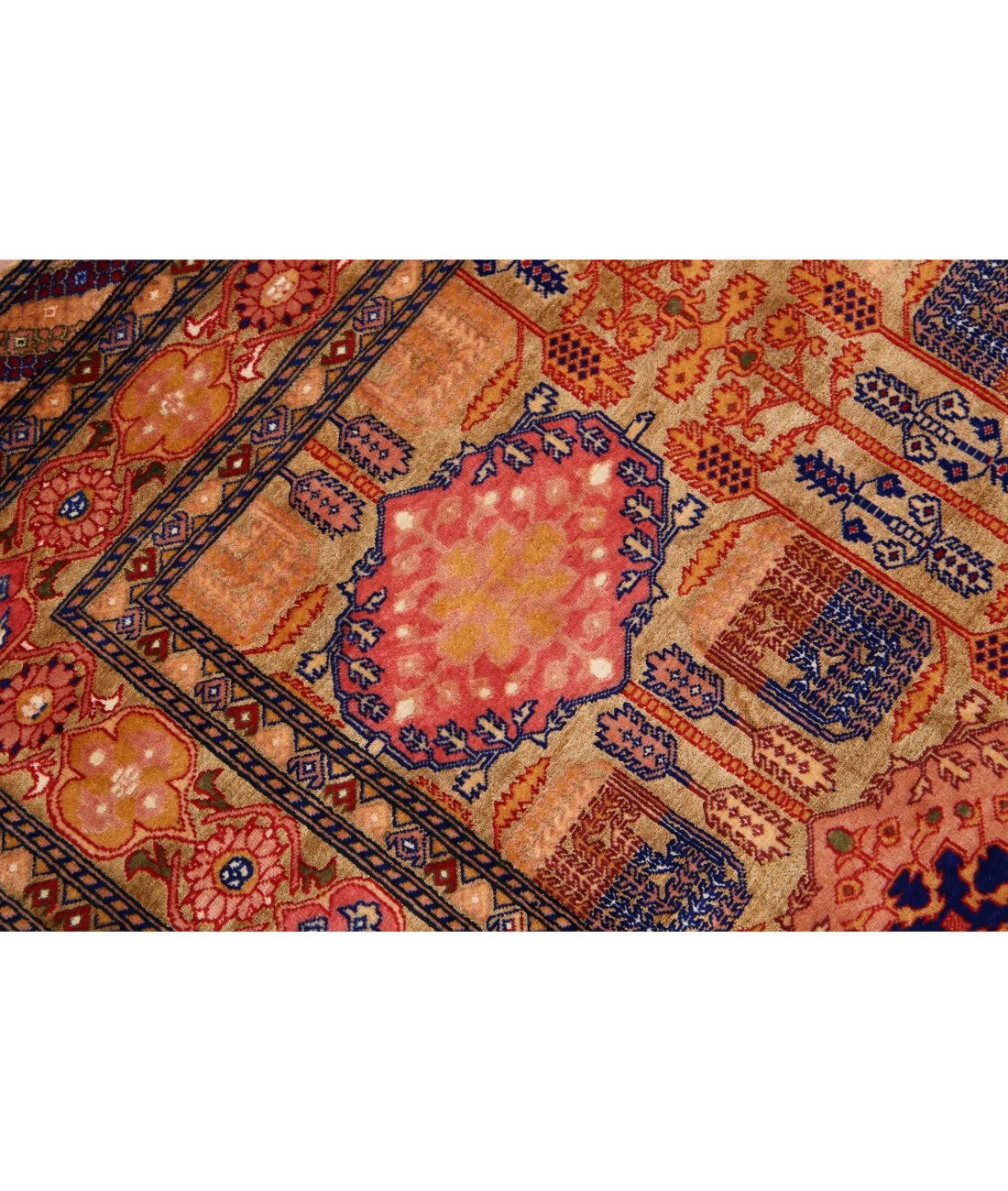 Alfombra de seda y lana Tane de seda tribal anudada a mano - 4'0'' x 5'3''