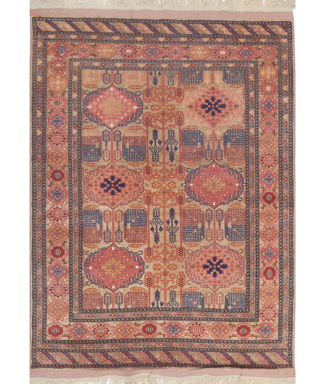 Alfombra de seda y lana Tane de seda tribal anudada a mano - 4'0'' x 5'3''
