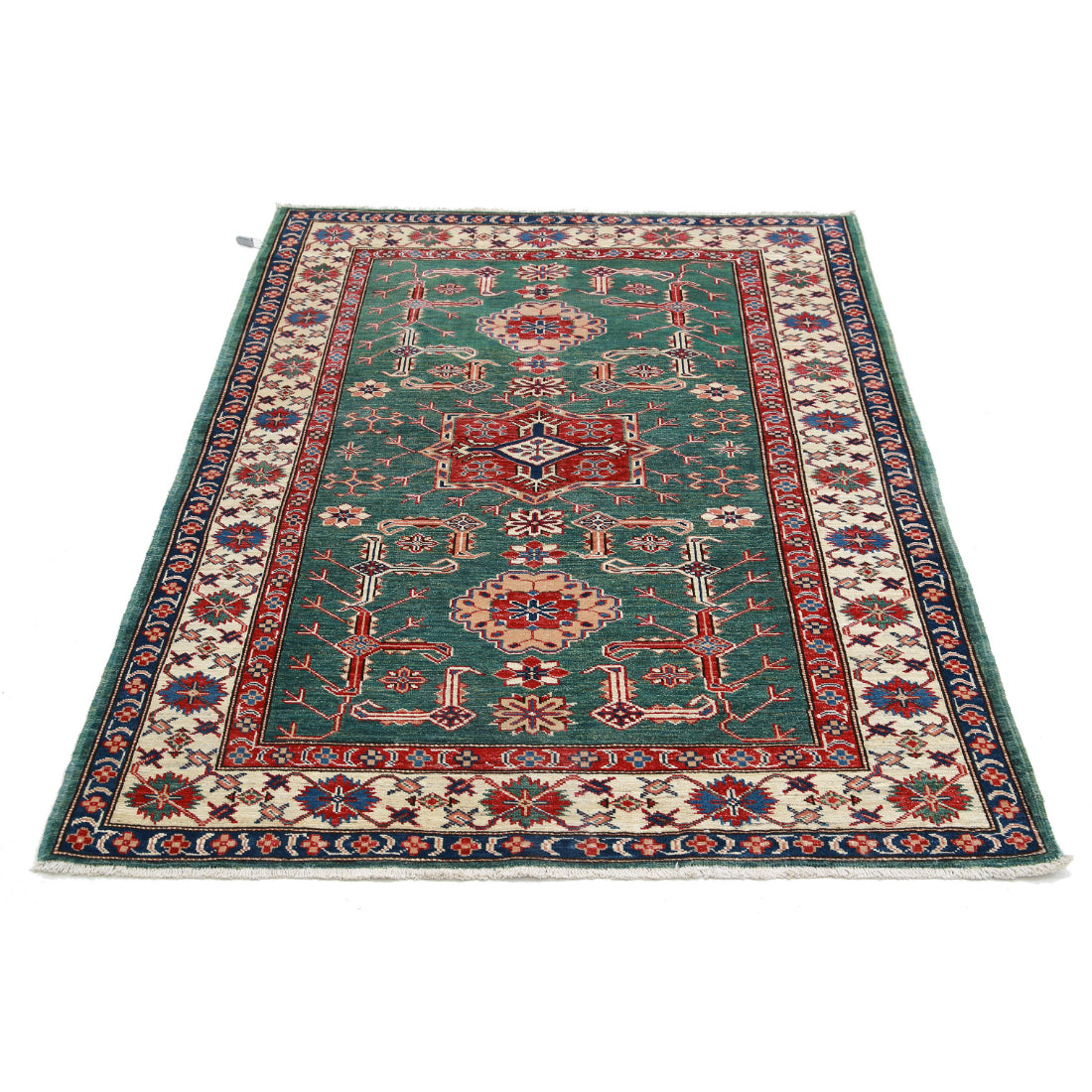 Alfombra de lana Kazak real anudada a mano - 3'10'' x 5'0''