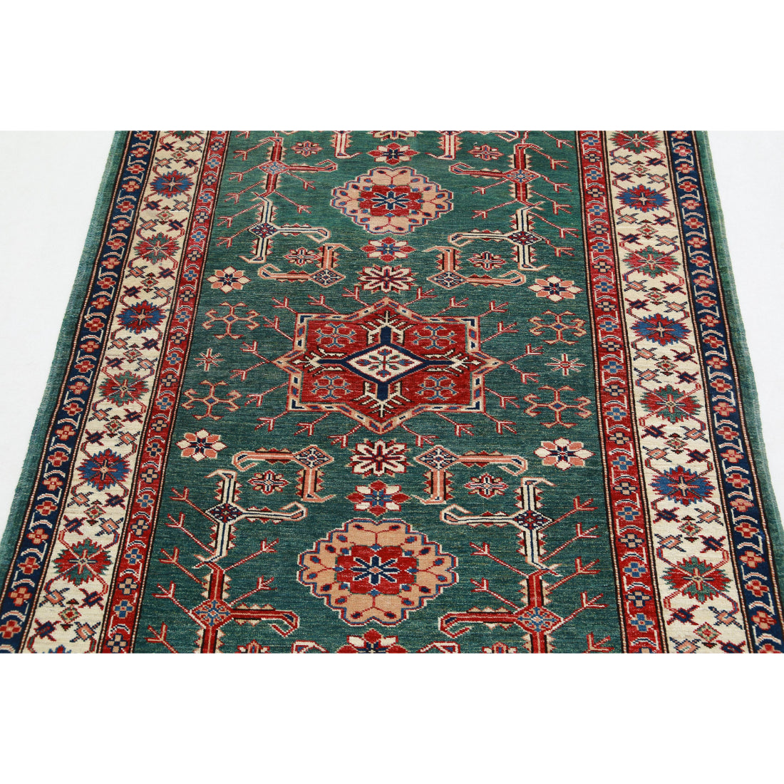Alfombra de lana Kazak real anudada a mano - 3'10'' x 5'0''