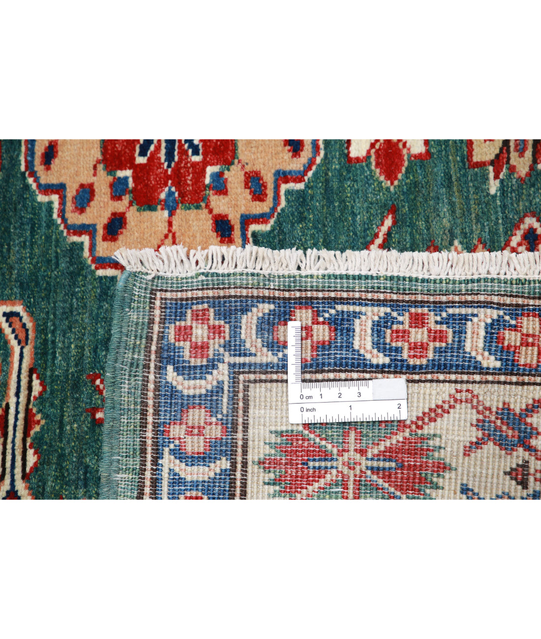 Hand Knotted Royal Kazak Wool Rug - 3'10'' x 5'0'' 3'10'' x 5'0'' (115 X 150) / Green / Ivory