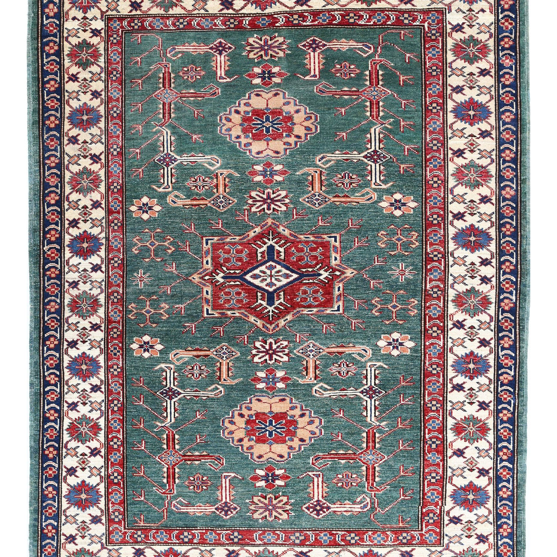 Alfombra de lana Kazak real anudada a mano - 3'10'' x 5'0''