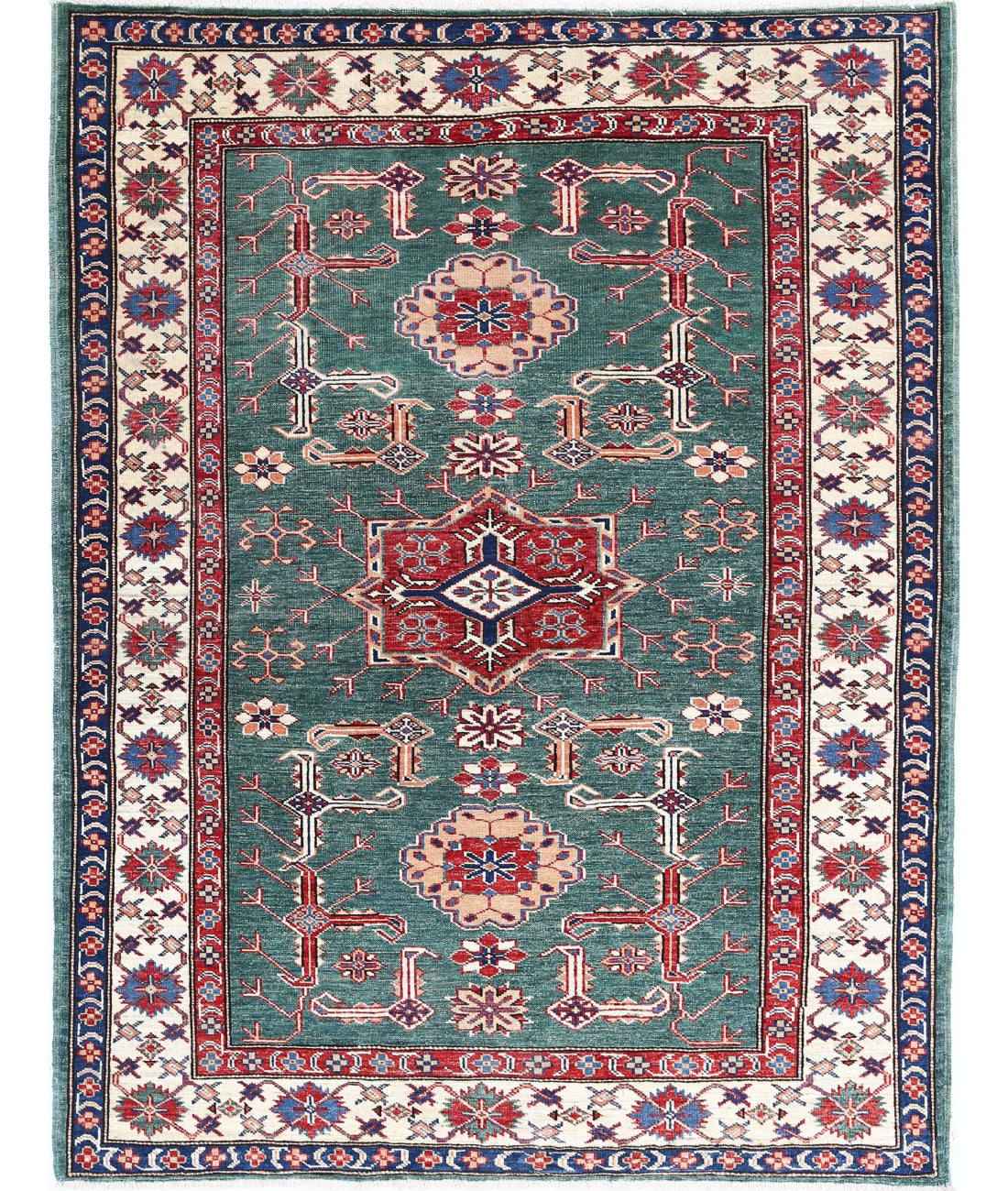 Alfombra de lana Kazak real anudada a mano - 3'10'' x 5'0''