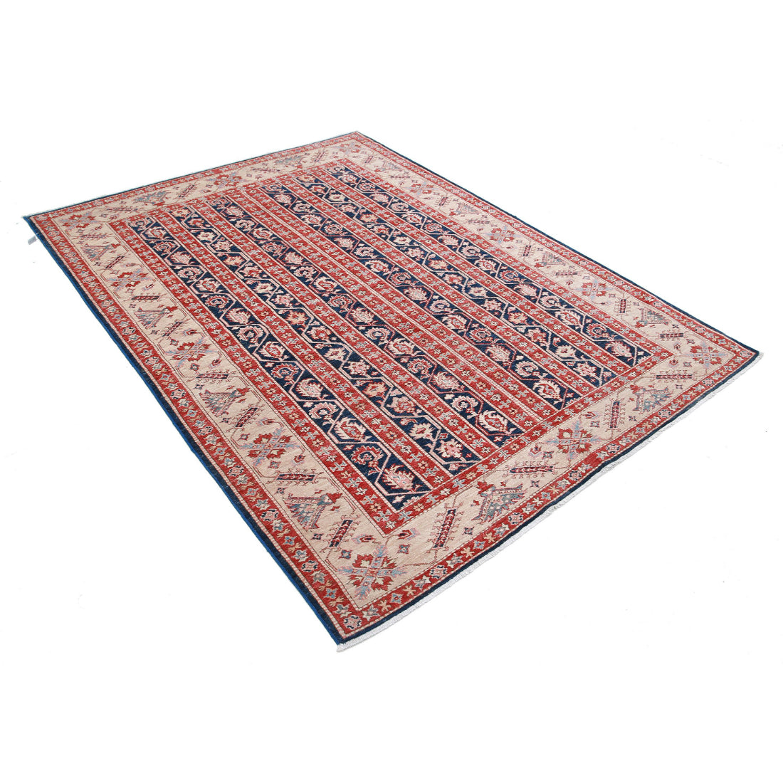 Alfombra de lana Kazak real anudada a mano - 5'5'' x 7'2''