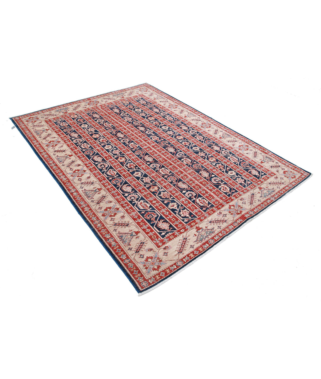 Hand Knotted Royal Kazak Wool Rug - 5'5'' x 7'2'' 5'5'' x 7'2'' (163 X 215) / Blue / Ivory
