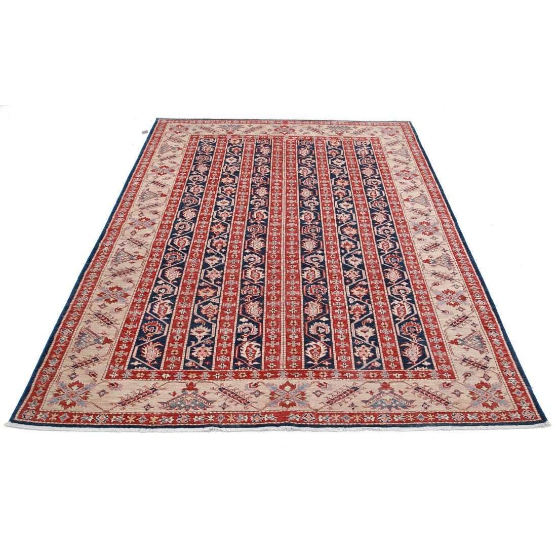 Alfombra de lana Kazak real anudada a mano - 5'5'' x 7'2''