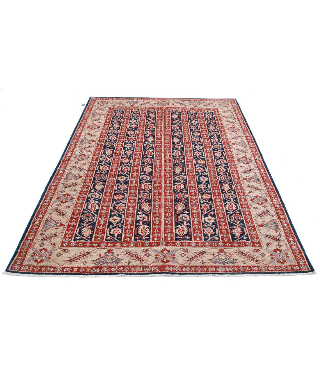 Hand Knotted Royal Kazak Wool Rug - 5'5'' x 7'2'' 5'5'' x 7'2'' (163 X 215) / Blue / Ivory