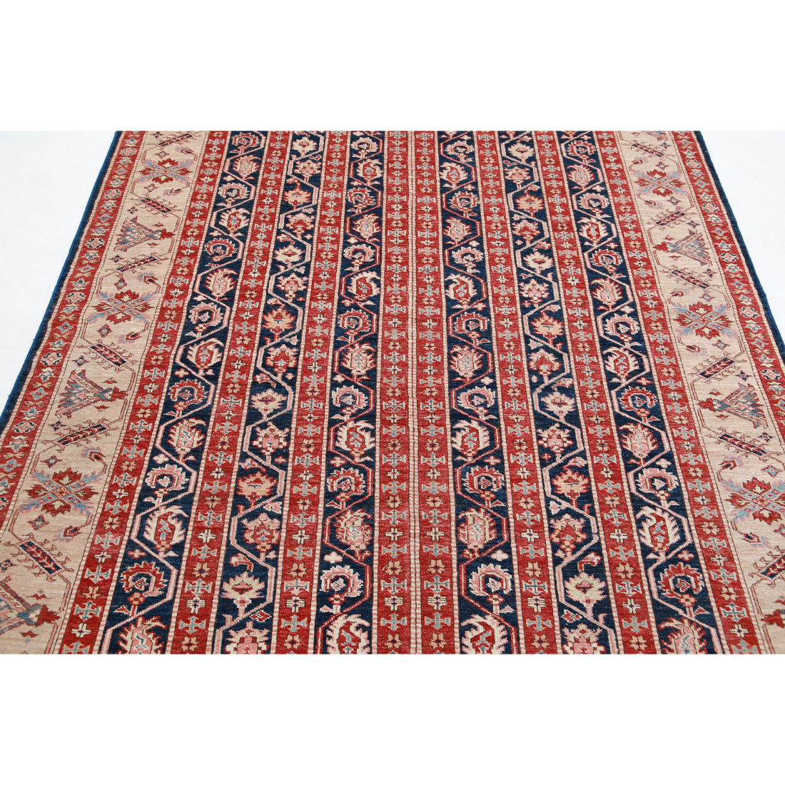 Alfombra de lana Kazak real anudada a mano - 5'5'' x 7'2''