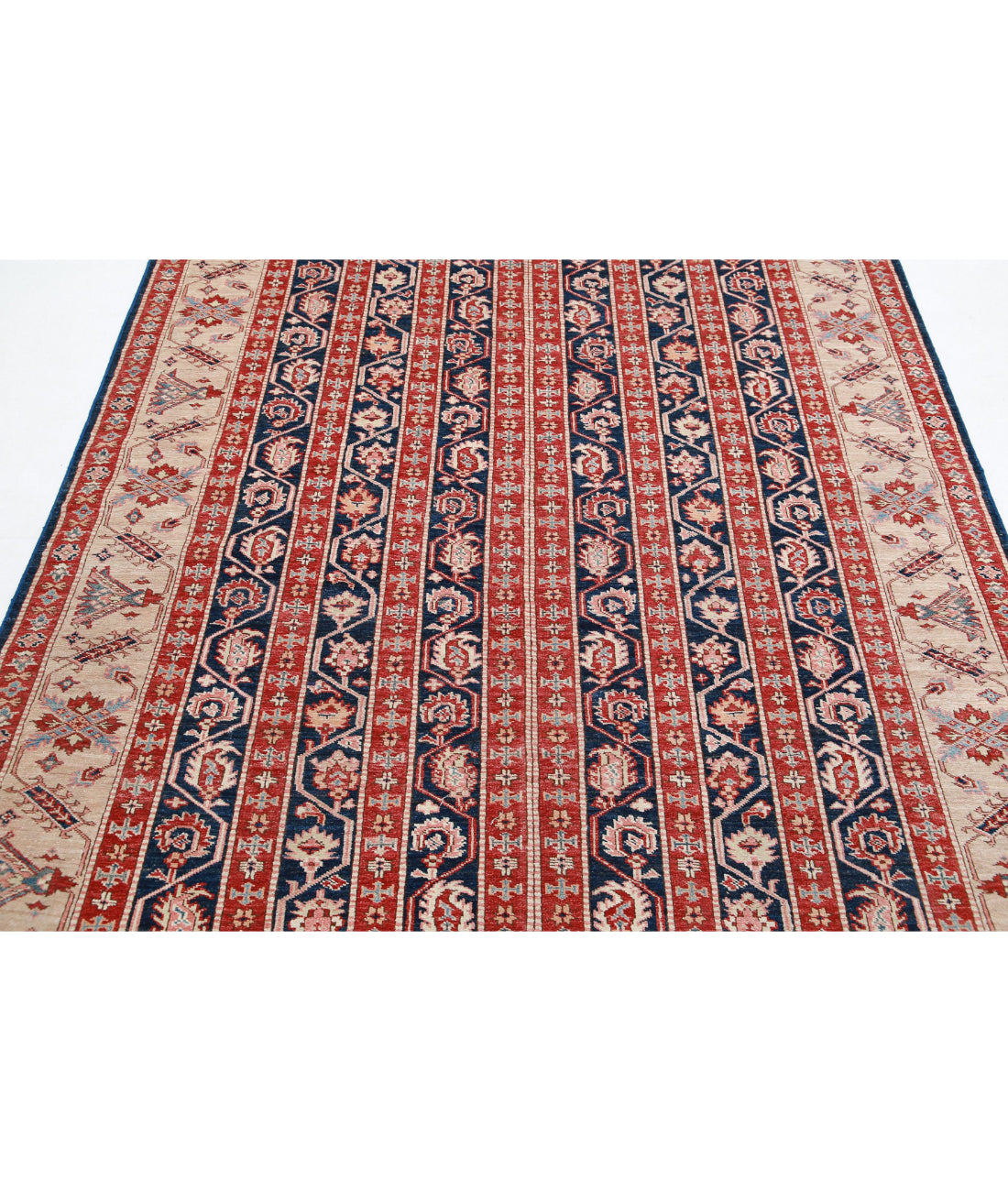 Hand Knotted Royal Kazak Wool Rug - 5'5'' x 7'2'' 5'5'' x 7'2'' (163 X 215) / Blue / Ivory