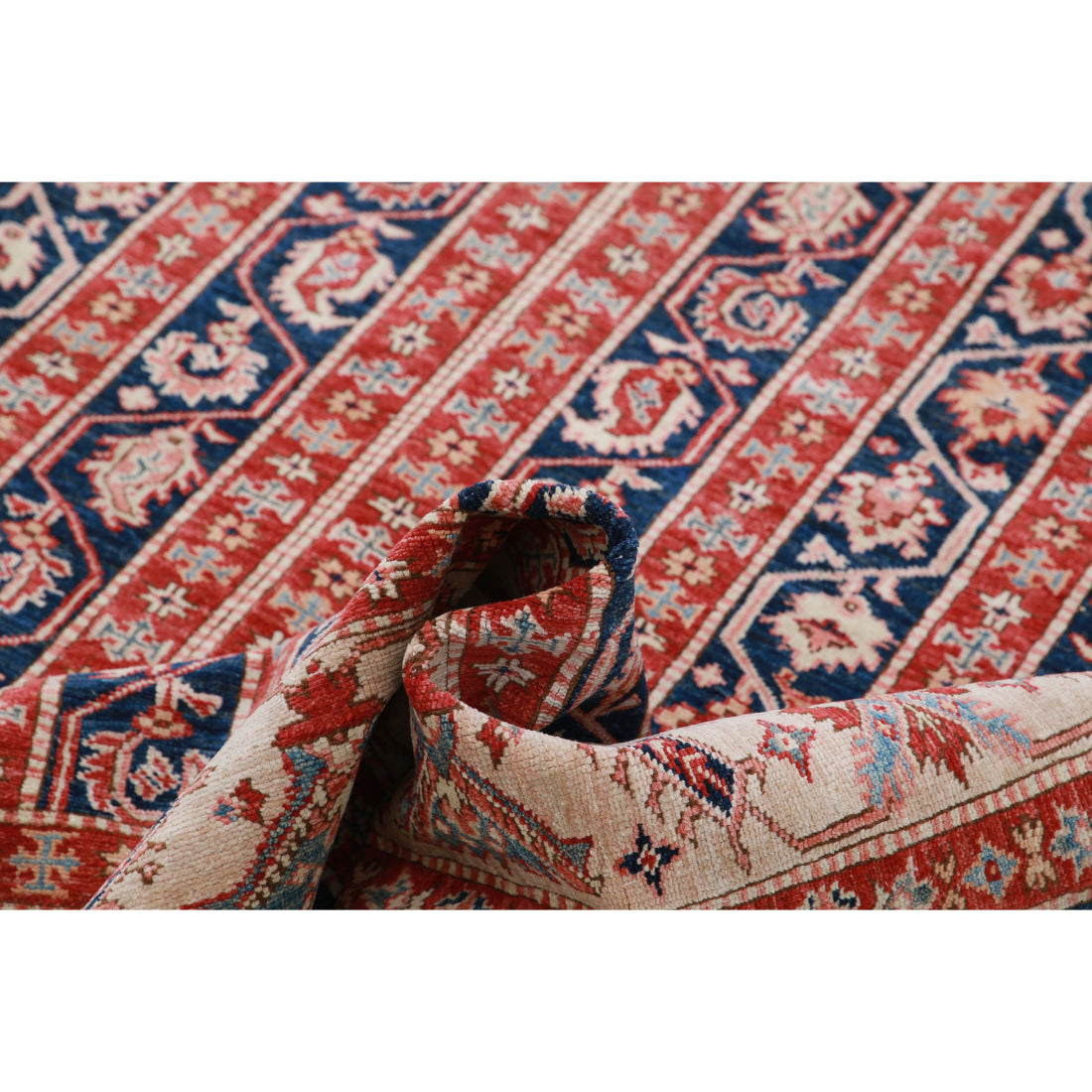 Alfombra de lana Kazak real anudada a mano - 5'5'' x 7'2''