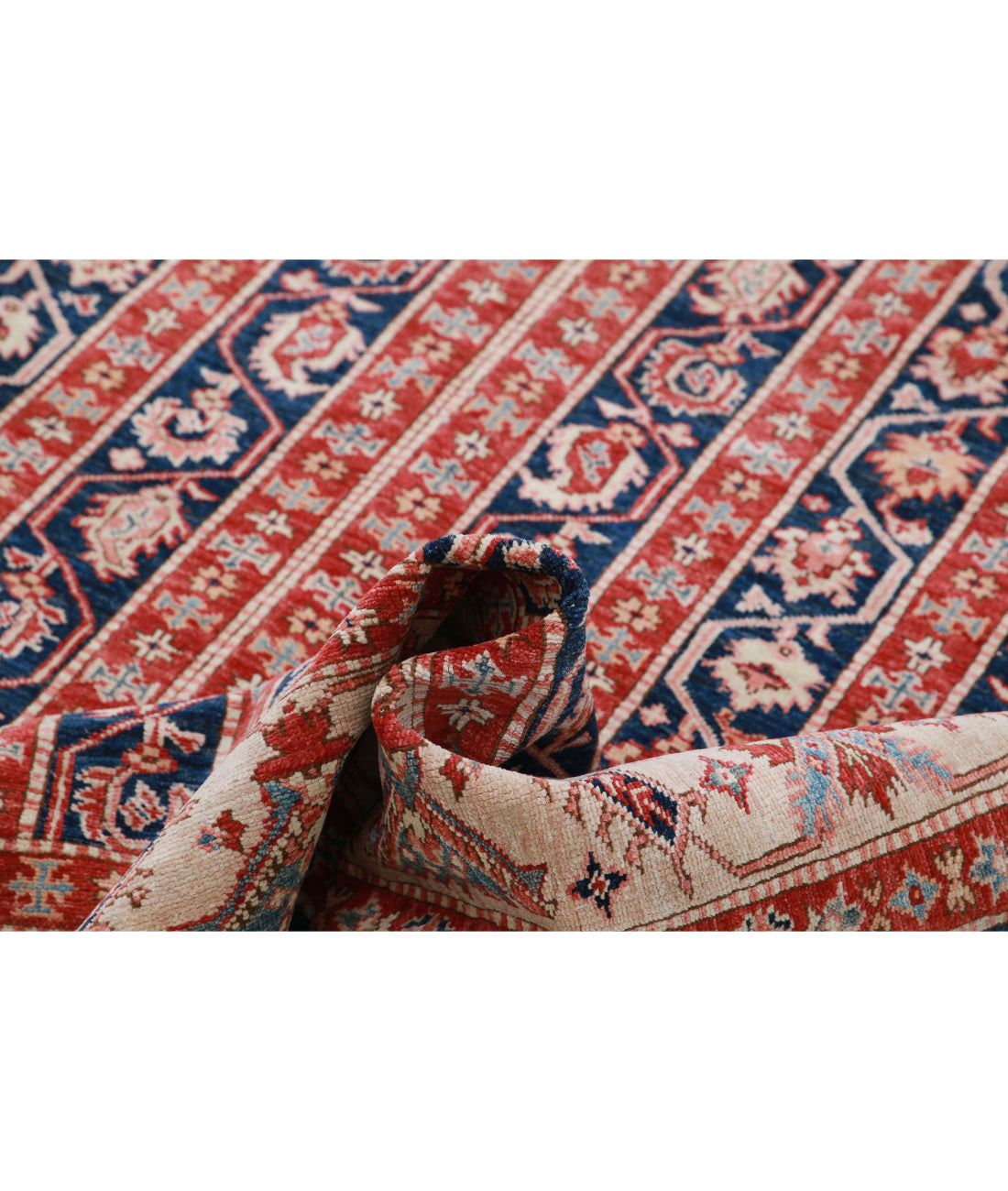 Hand Knotted Royal Kazak Wool Rug - 5'5'' x 7'2'' 5'5'' x 7'2'' (163 X 215) / Blue / Ivory