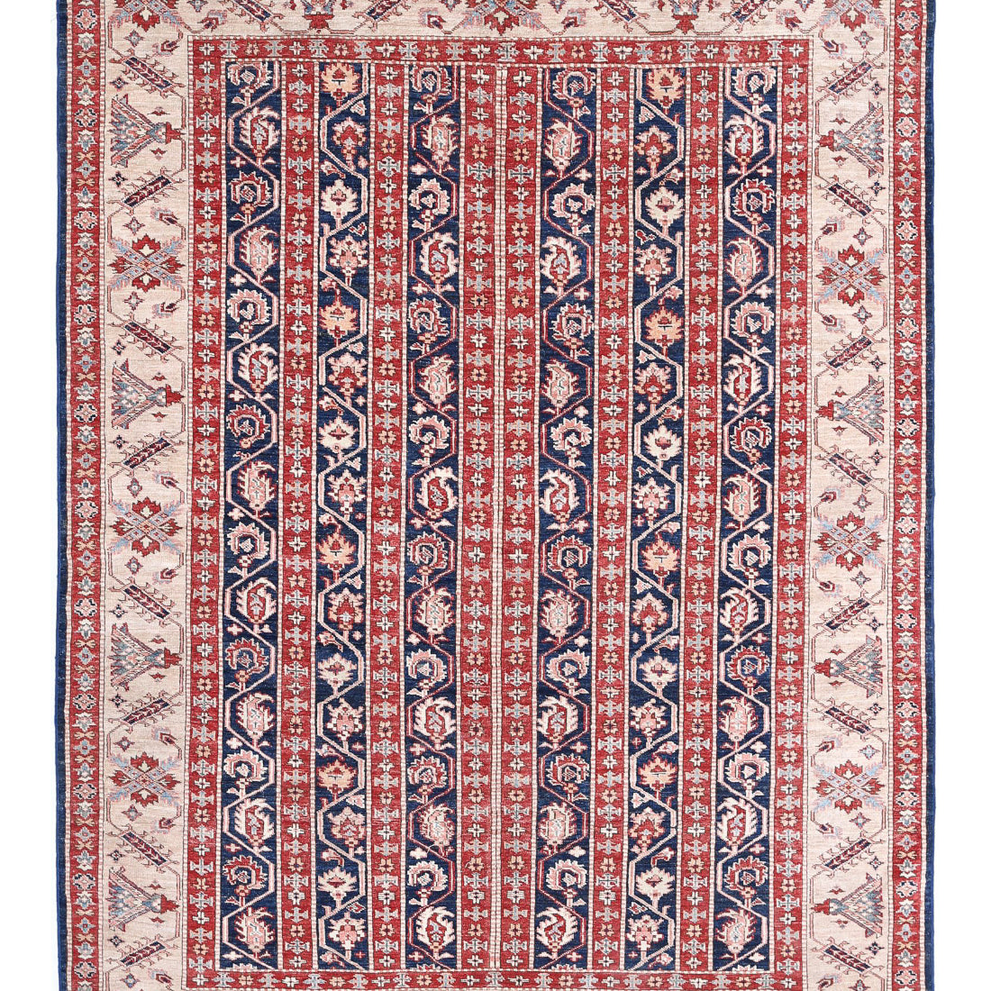 Alfombra de lana Kazak real anudada a mano - 5'5'' x 7'2''