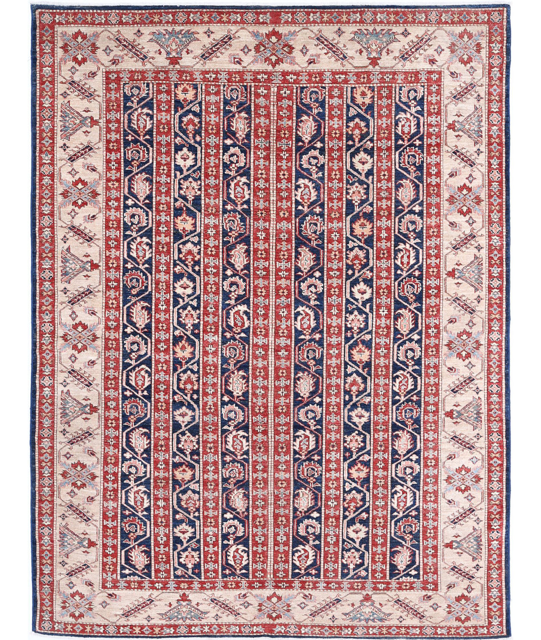Alfombra de lana Kazak real anudada a mano - 5'5'' x 7'2''