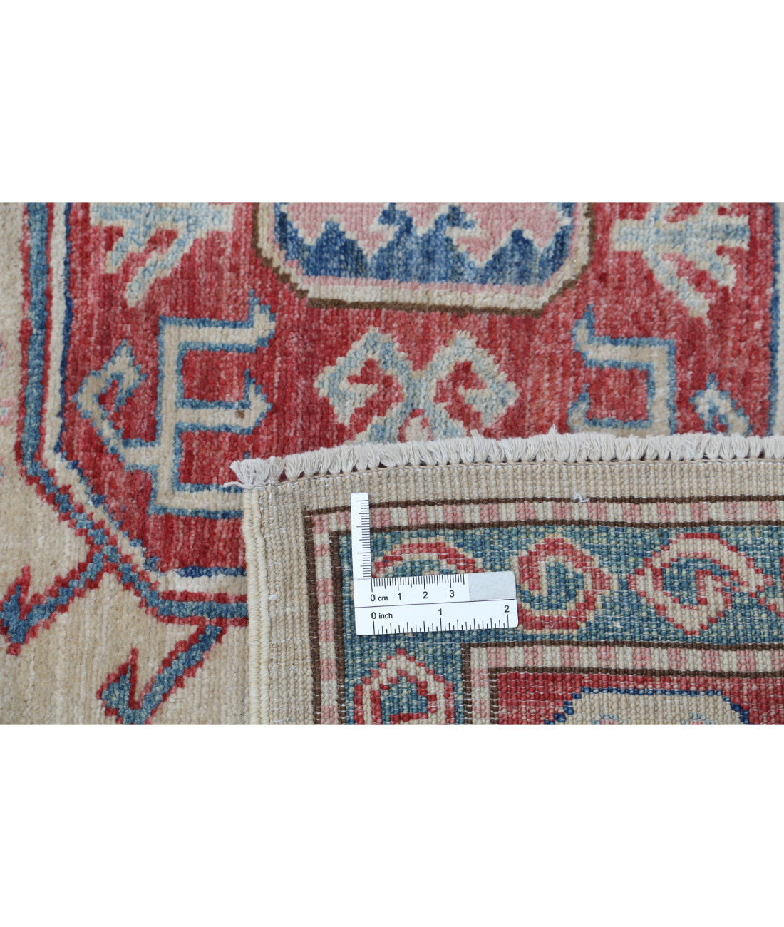 Hand Knotted Royal Kazak Wool Rug - 4'8'' x 5'11'' 4'8'' x 5'11'' (140 X 178) / Ivory / Red