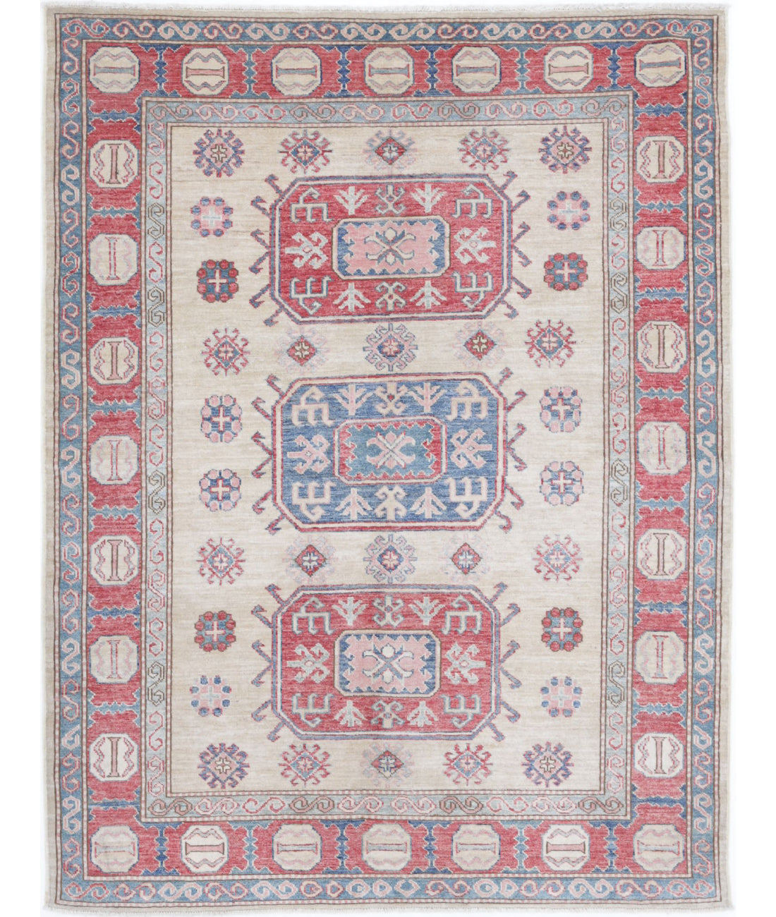 Hand Knotted Royal Kazak Wool Rug - 4'8'' x 5'11''