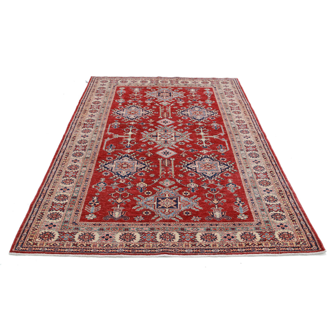 Alfombra de lana Kazak real anudada a mano - 5'4'' x 7'8''