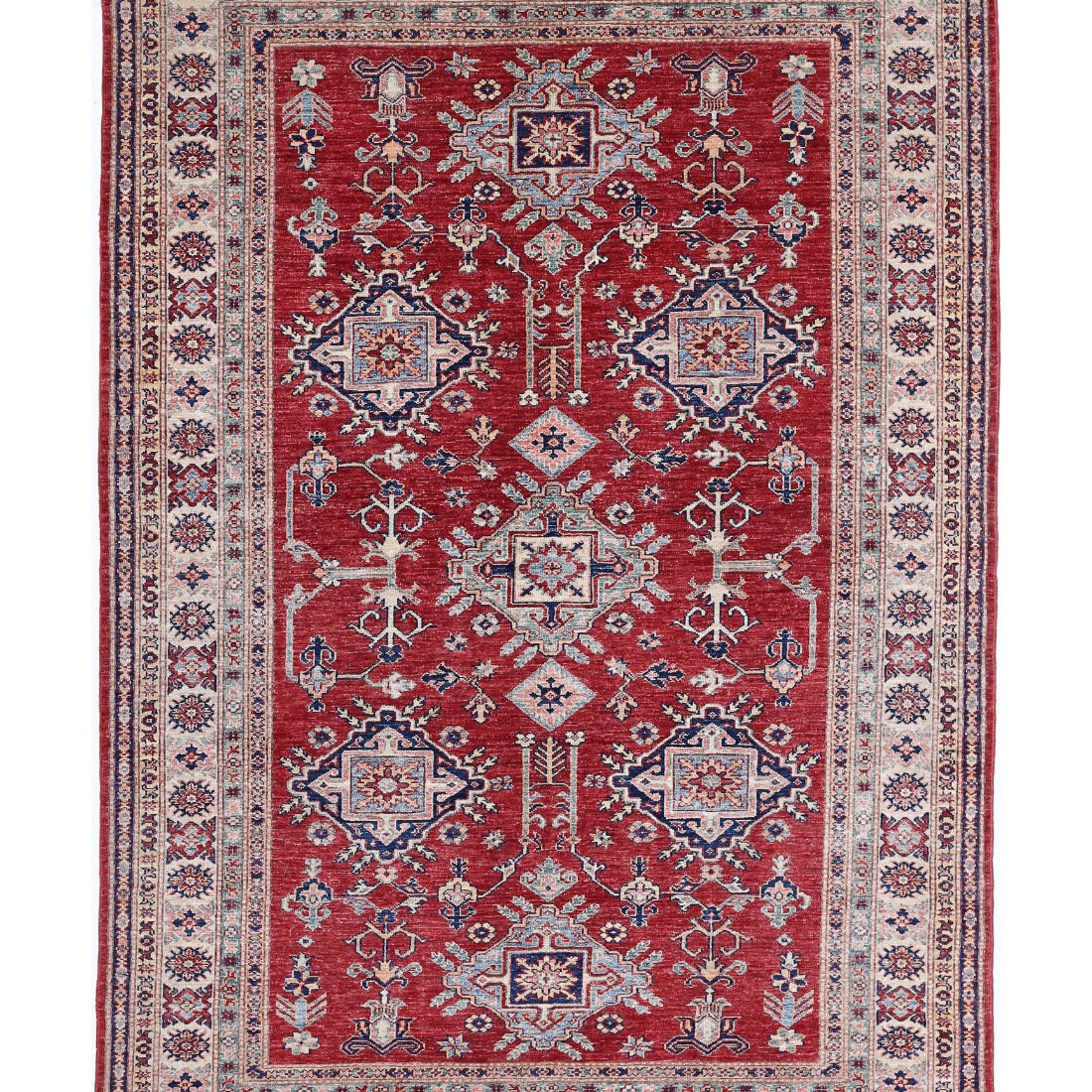 Alfombra de lana Kazak real anudada a mano - 5'4'' x 7'8''