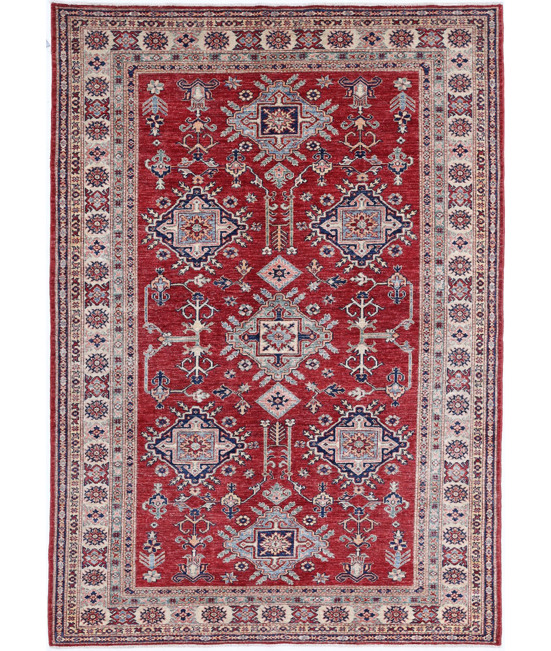 Alfombra de lana Kazak real anudada a mano - 5'4'' x 7'8''