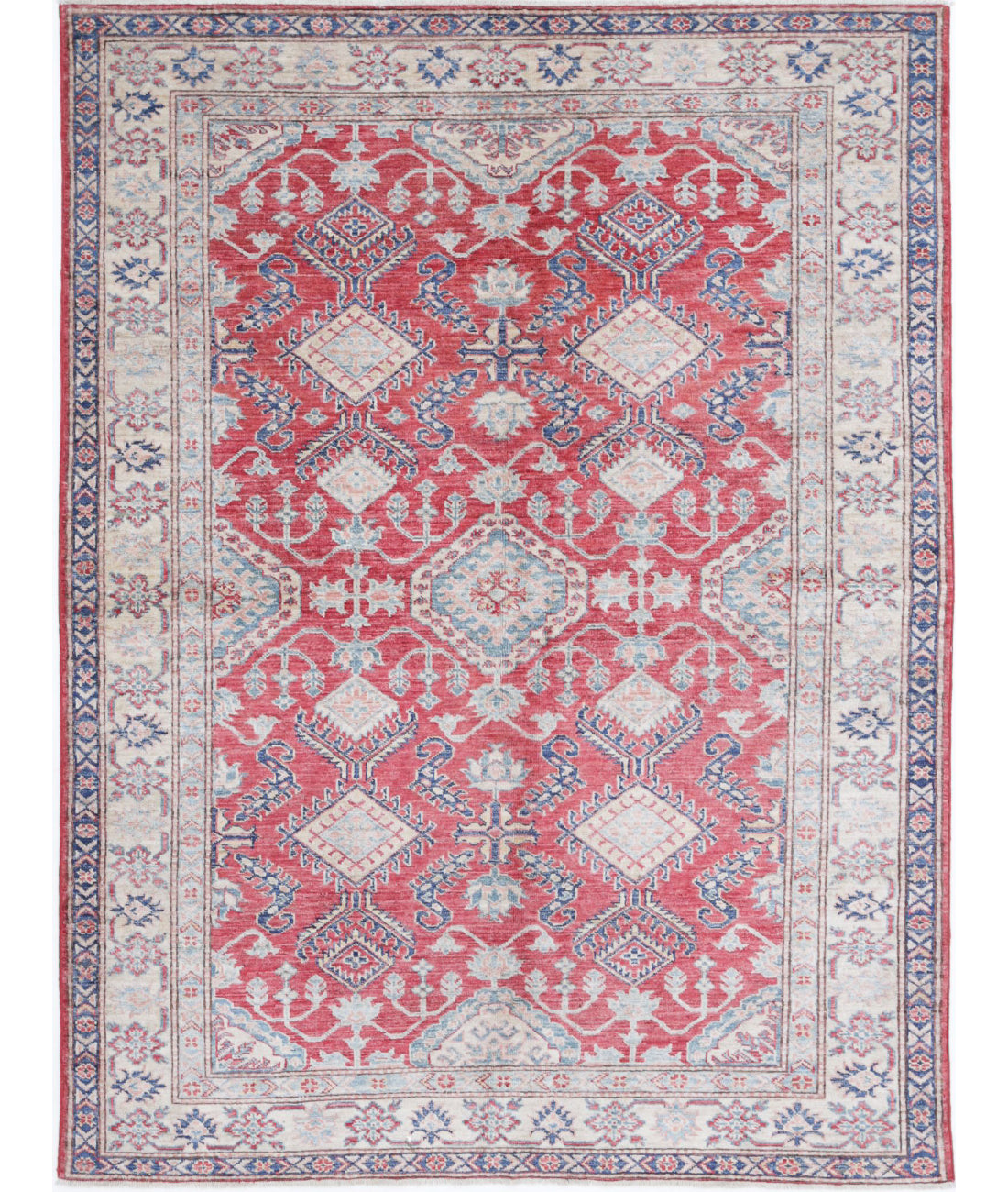 Hand Knotted Royal Kazak Wool Rug - 4&#39;10&#39;&#39; x 6&#39;6&#39;&#39; 4&#39;10&#39;&#39; x 6&#39;6&#39;&#39; (145 X 195) / Red / Ivory