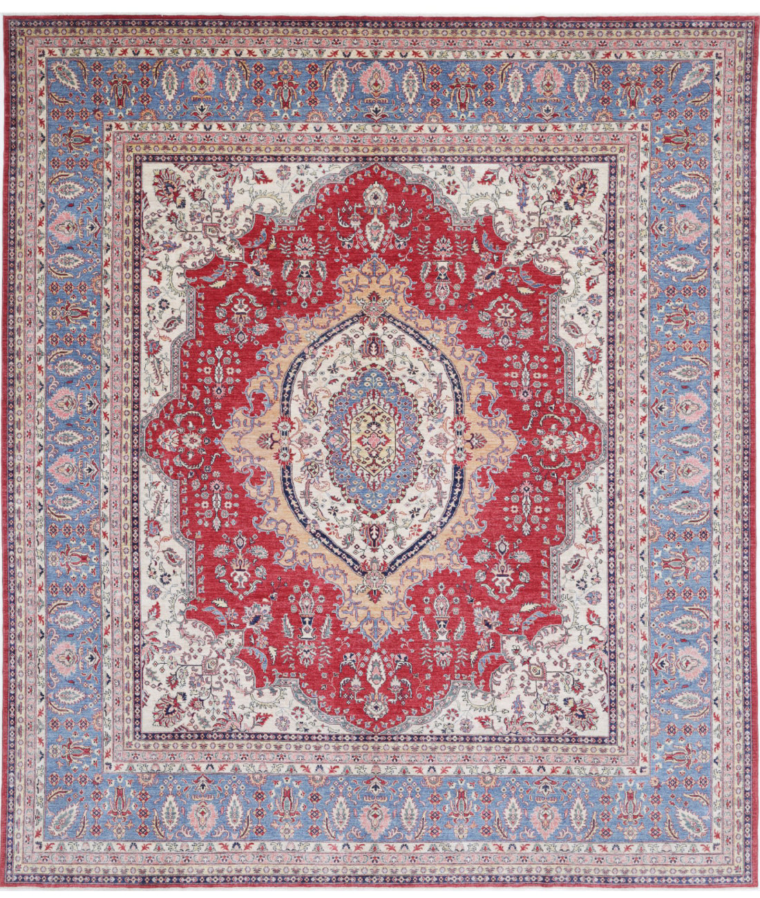 Hand Knotted Royal Kazak Wool Rug - 13&#39;8&#39;&#39; x 15&#39;7&#39;&#39; 13&#39;8&#39;&#39; x 15&#39;7&#39;&#39; (410 X 468) / Red / Blue