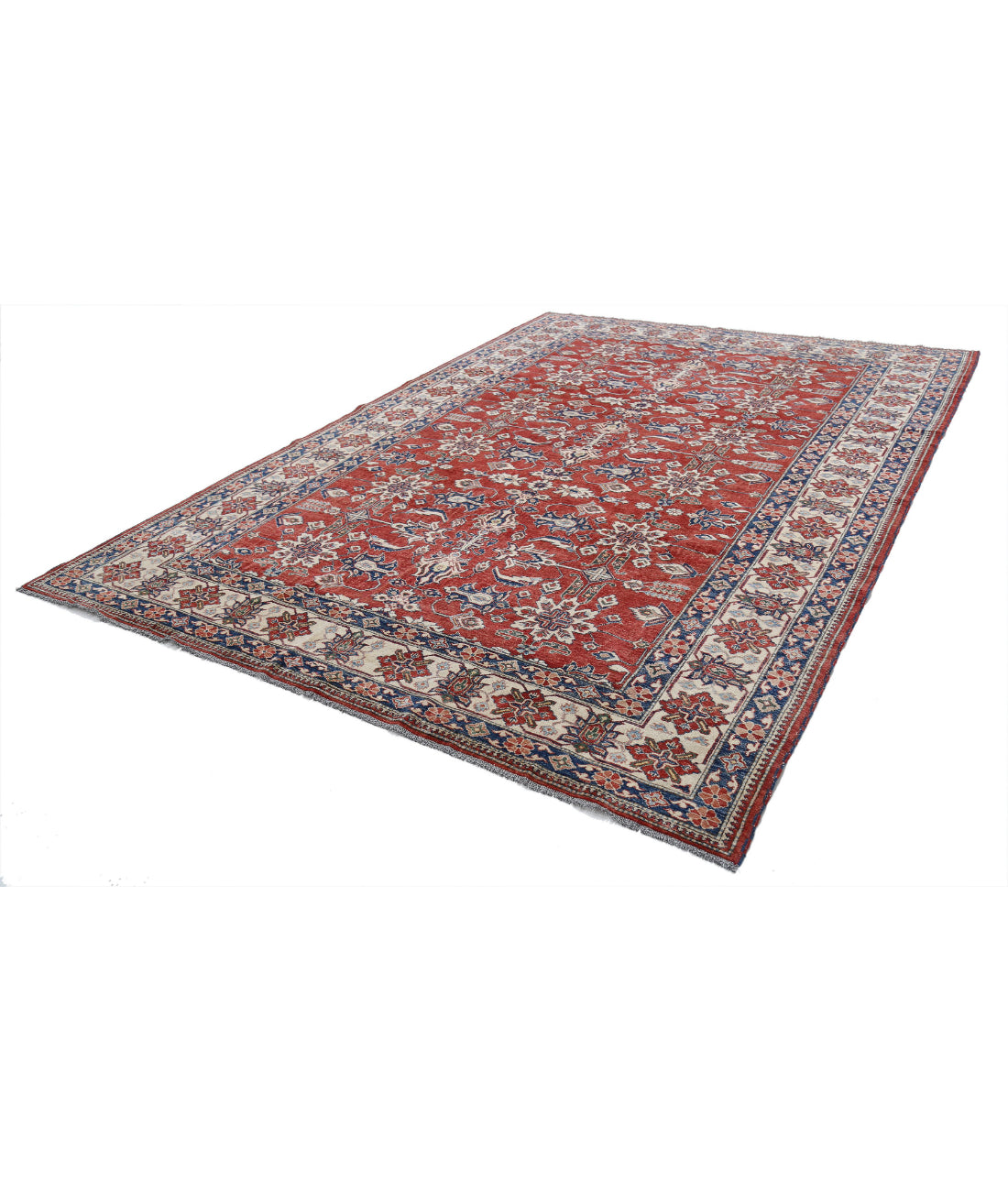 Hand Knotted Royal Kazak Wool Rug - 8'4'' x 11'8'' 8'4'' x 11'8'' (250 X 350) / Red / Ivory
