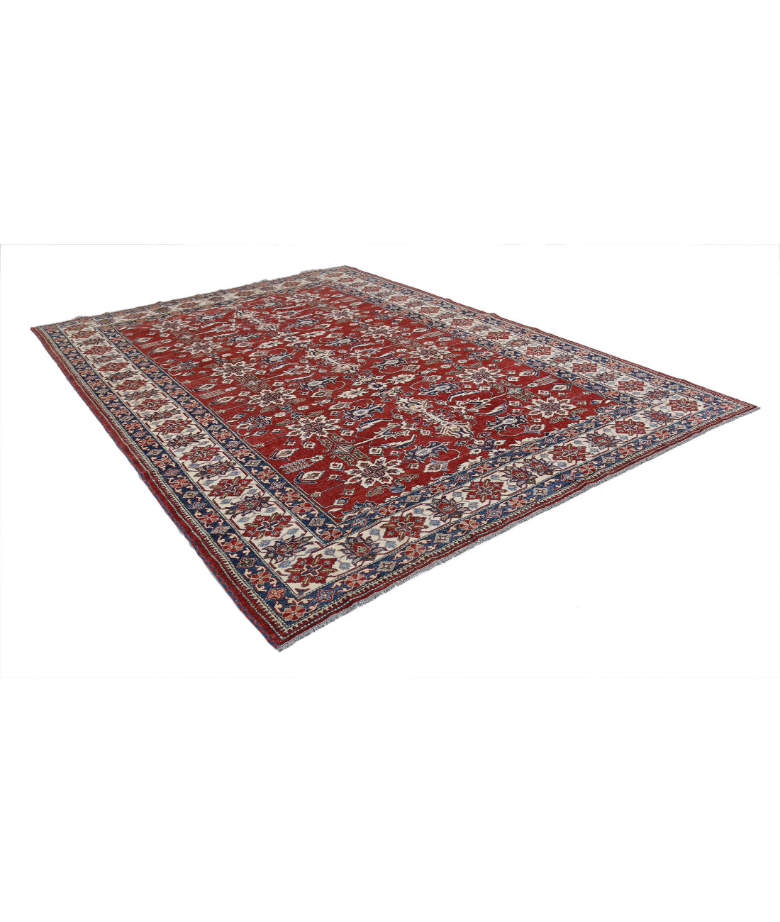 Hand Knotted Royal Kazak Wool Rug - 8'4'' x 11'8'' 8'4'' x 11'8'' (250 X 350) / Red / Ivory