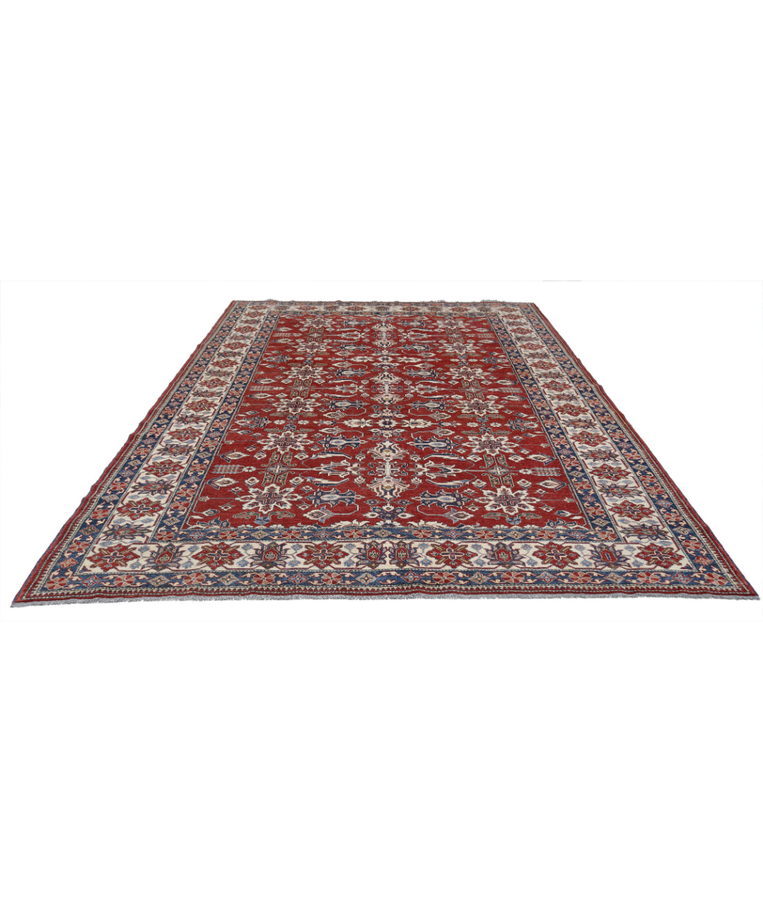 Hand Knotted Royal Kazak Wool Rug - 8'4'' x 11'8'' 8'4'' x 11'8'' (250 X 350) / Red / Ivory