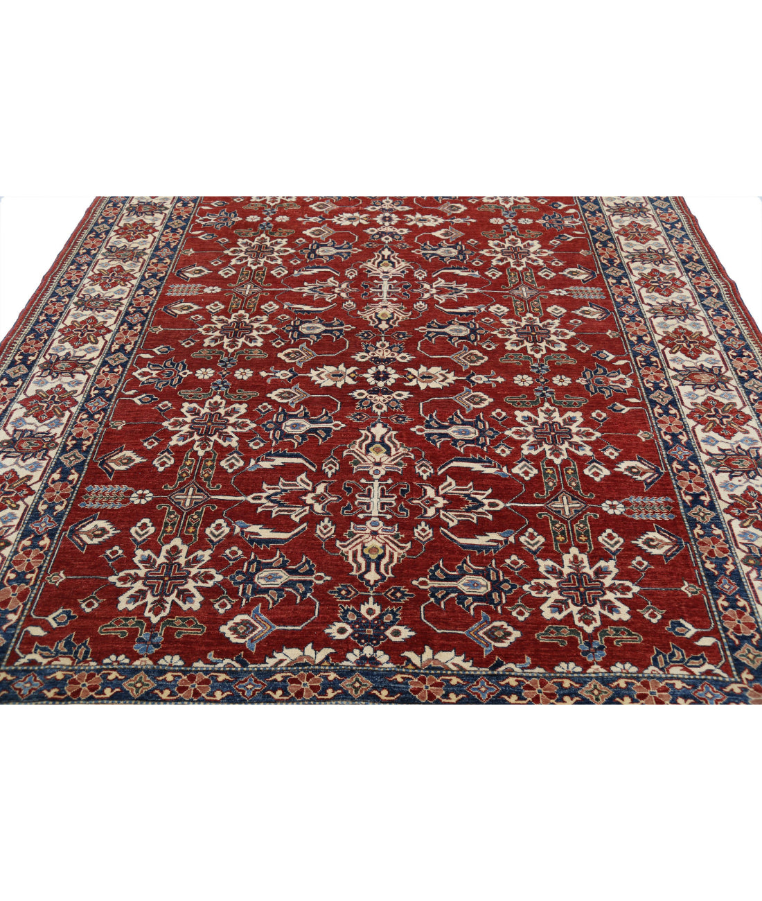 Hand Knotted Royal Kazak Wool Rug - 8'4'' x 11'8'' 8'4'' x 11'8'' (250 X 350) / Red / Ivory