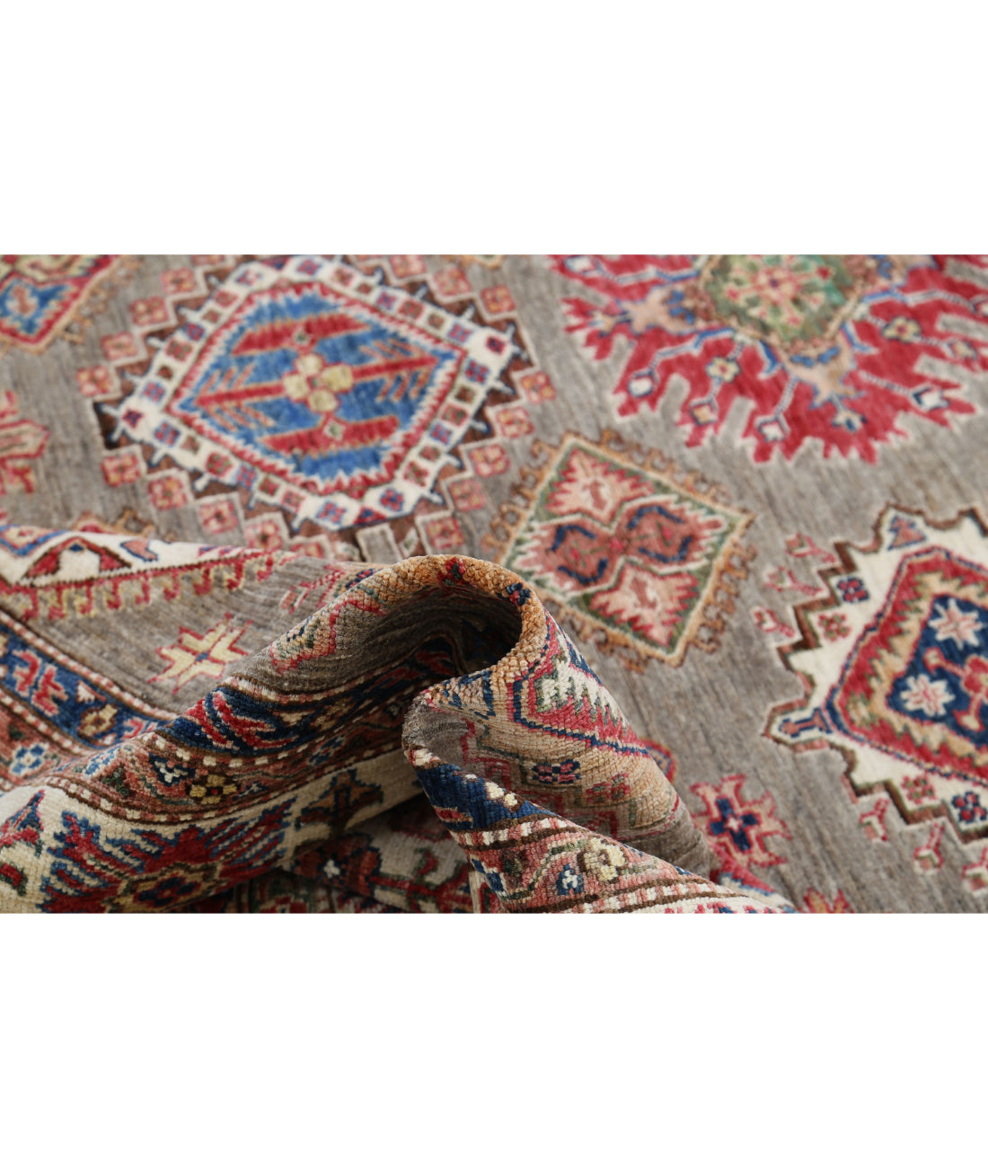 Hand Knotted Royal Kazak Wool Rug - 9'10'' x 13'5'' 9'10'' x 13'5'' (295 X 403) / Grey / Ivory
