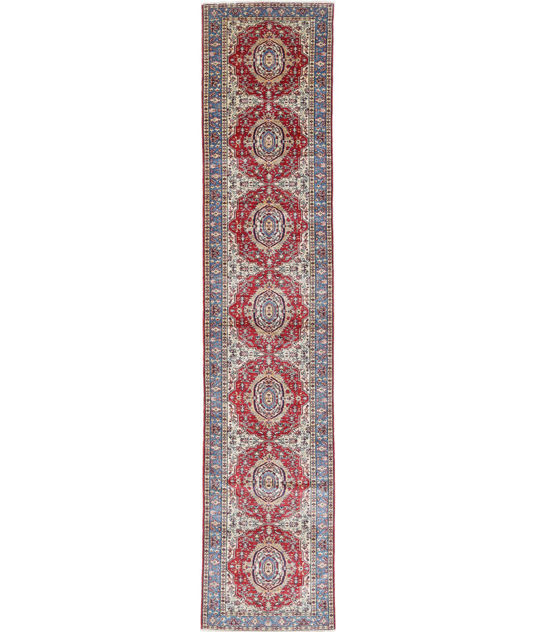 Hand Knotted Royal Kazak Wool Rug - 2&#39;8&#39;&#39; x 13&#39;9&#39;&#39; 2&#39;8&#39;&#39; x 13&#39;9&#39;&#39; (80 X 413) / Red / Blue