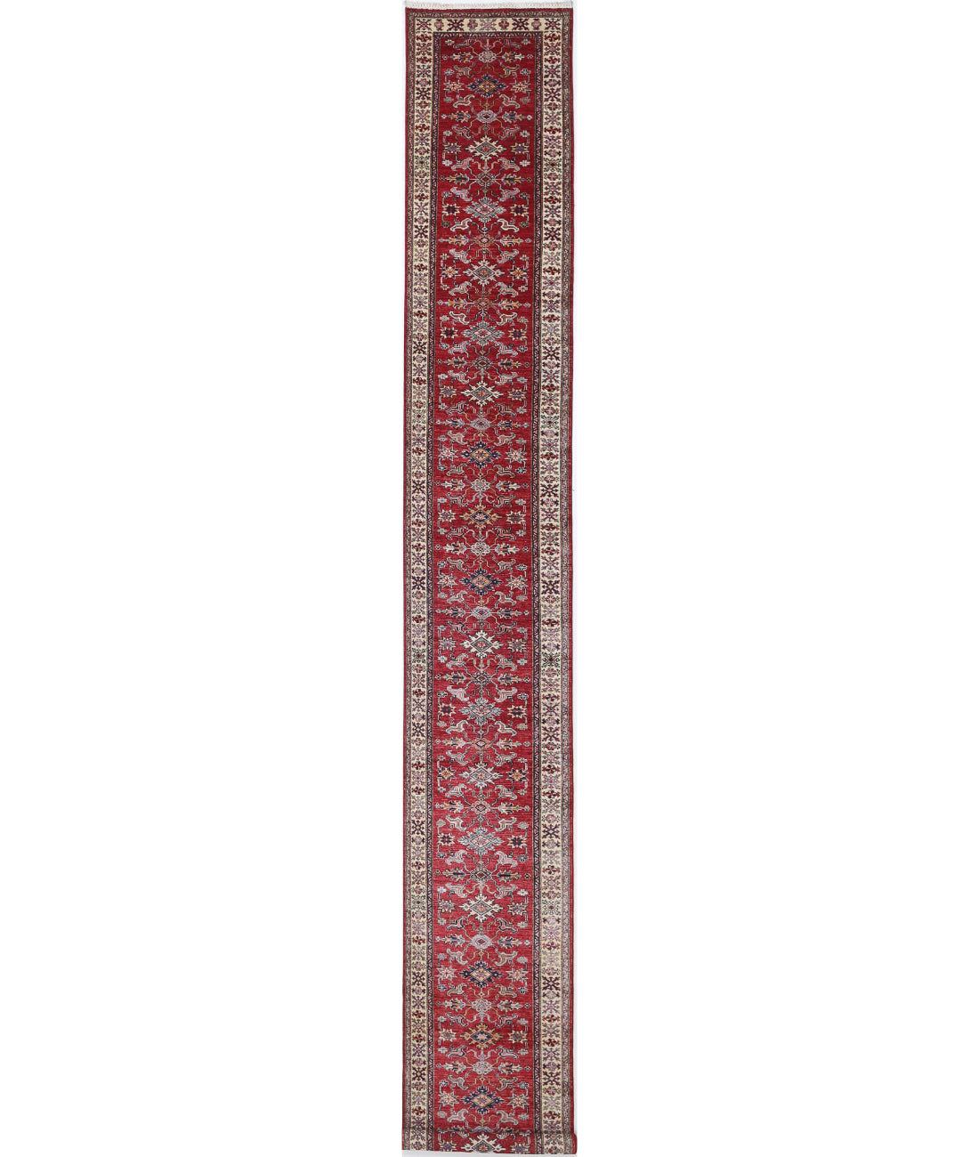 Hand Knotted Royal Kazak Wool Rug - 2&#39;7&#39;&#39; x 23&#39;0&#39;&#39; 2&#39;7&#39;&#39; x 23&#39;0&#39;&#39; (78 X 690) / Red / Ivory
