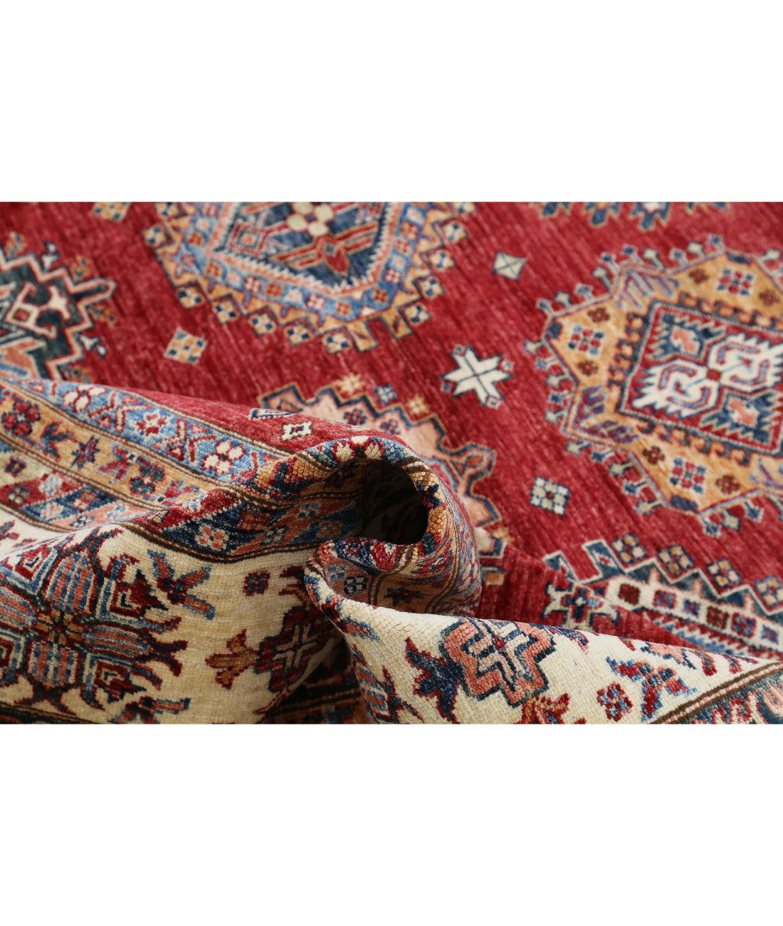 Hand Knotted Royal Kazak Wool Rug - 9'10'' x 13'1'' 9'10'' x 13'1'' (295 X 393) / Red / Ivory