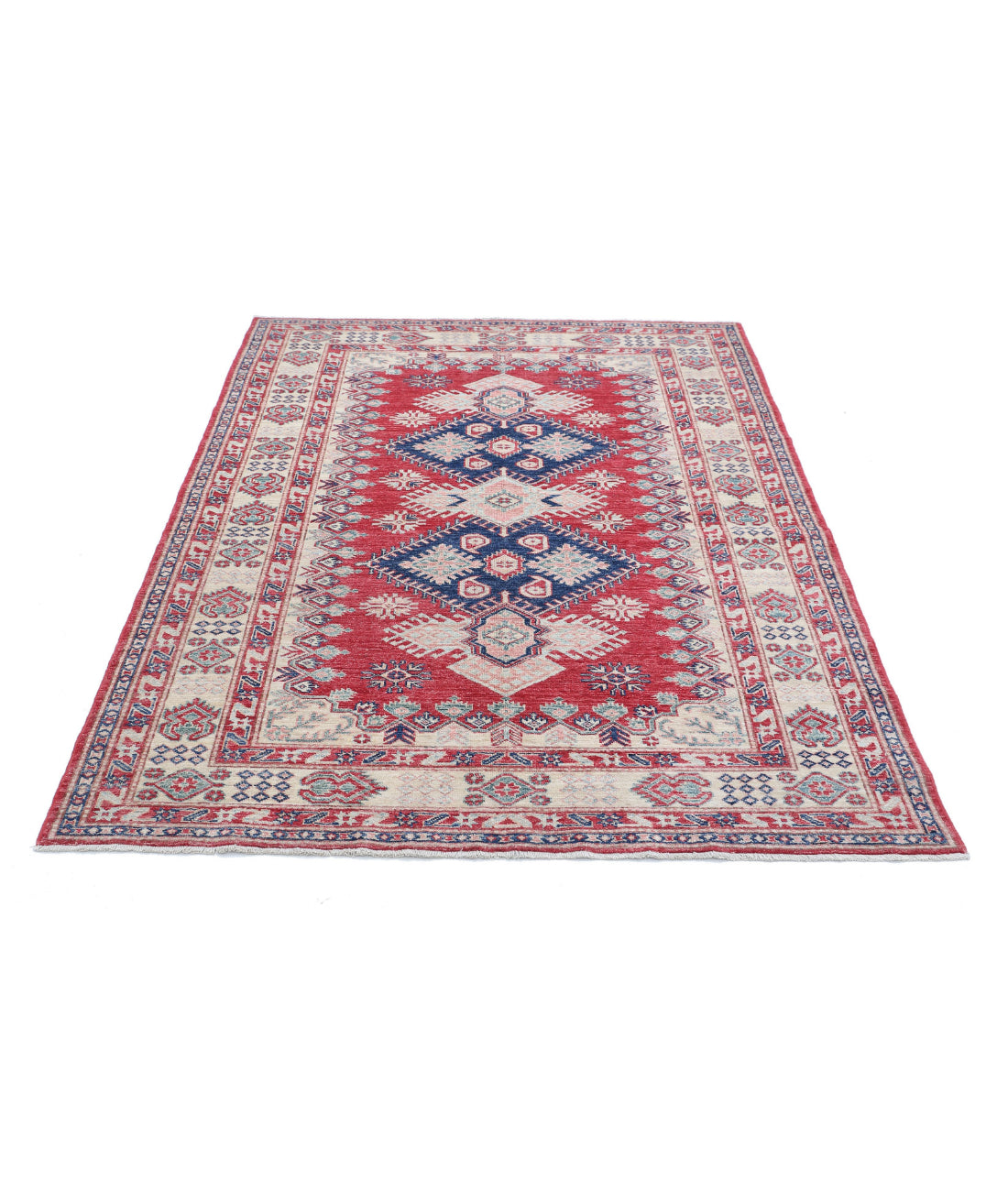 Hand Knotted Royal Kazak Wool Rug - 5'0'' x 6'7'' 5'0'' x 6'7'' (150 X 198) / Red / Ivory